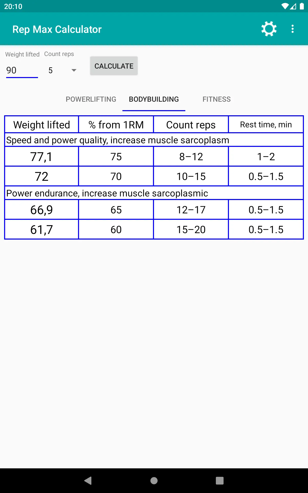 Rep Max Calculator | Indus Appstore | Screenshot