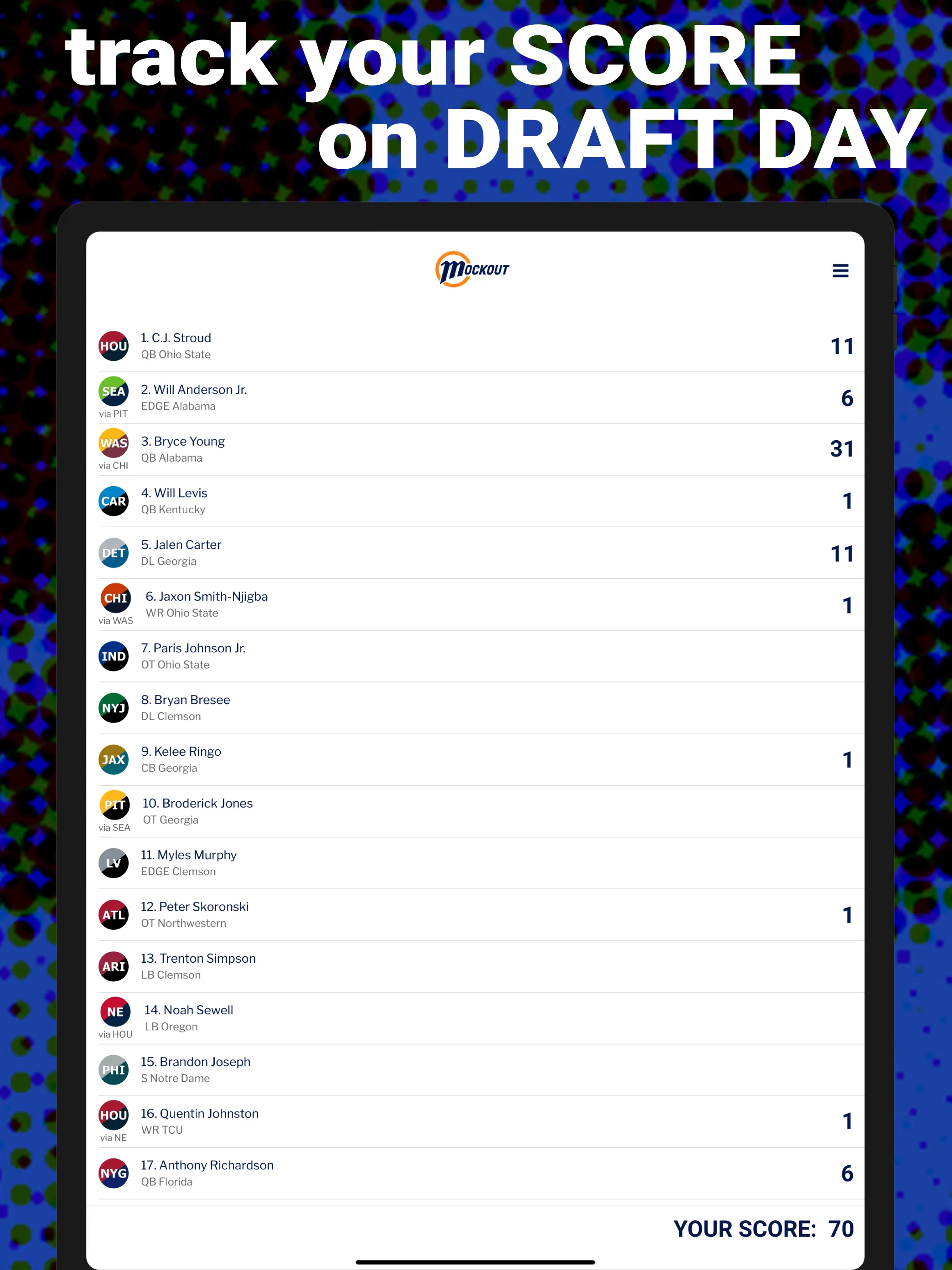 MockOut - NFL Mock Draft Game | Indus Appstore | Screenshot