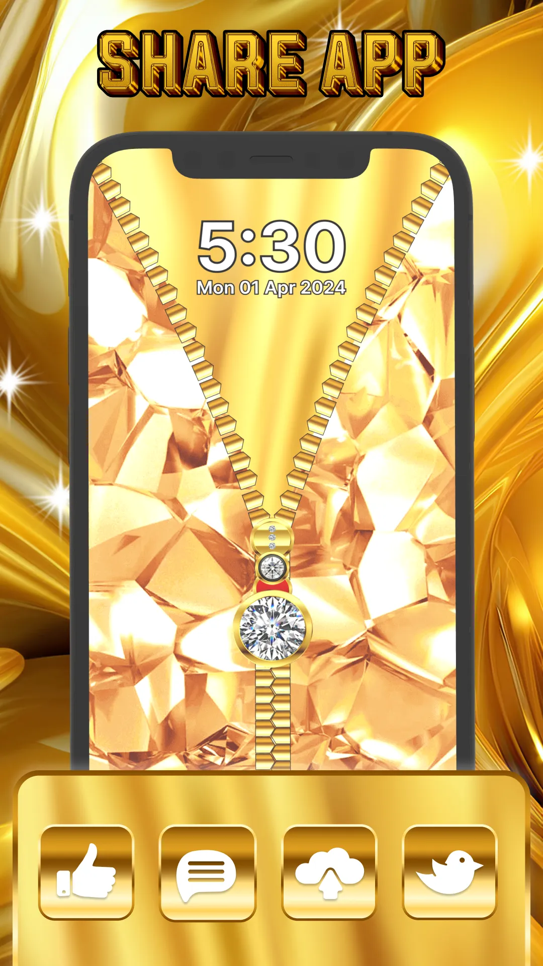 Gold Zip Lock Screen App | Indus Appstore | Screenshot
