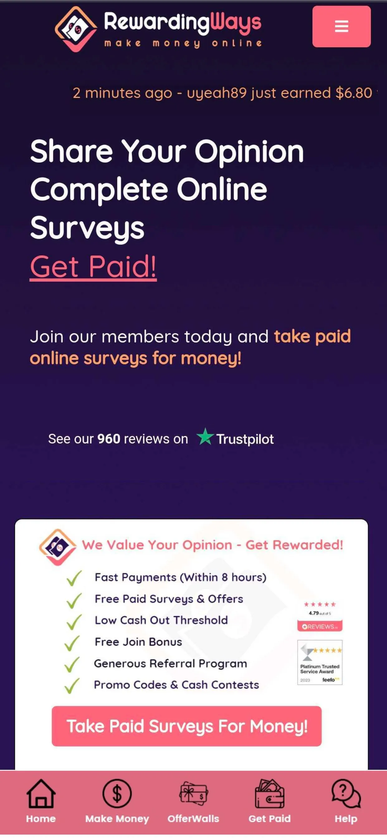 RewardingWays Paid Surveys | Indus Appstore | Screenshot