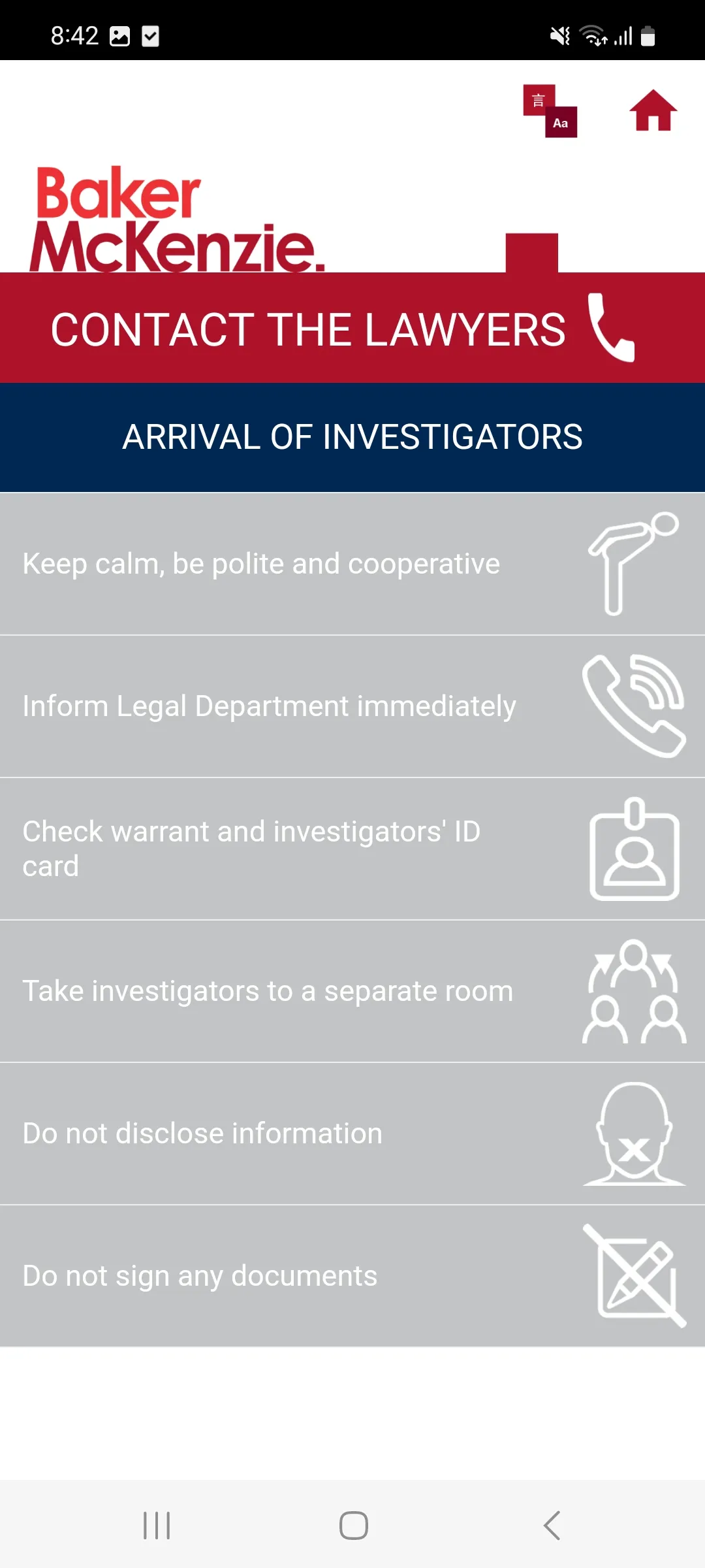 Baker McKenzie Dawn Raid App | Indus Appstore | Screenshot