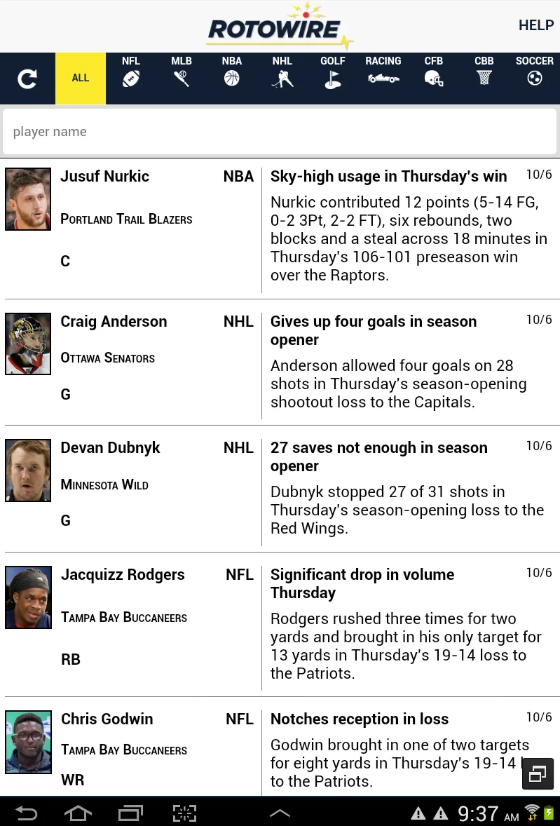 RotoWire News Center | Indus Appstore | Screenshot