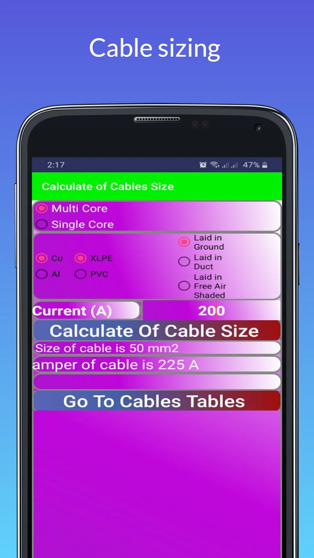 Cable Size Calculator | Indus Appstore | Screenshot