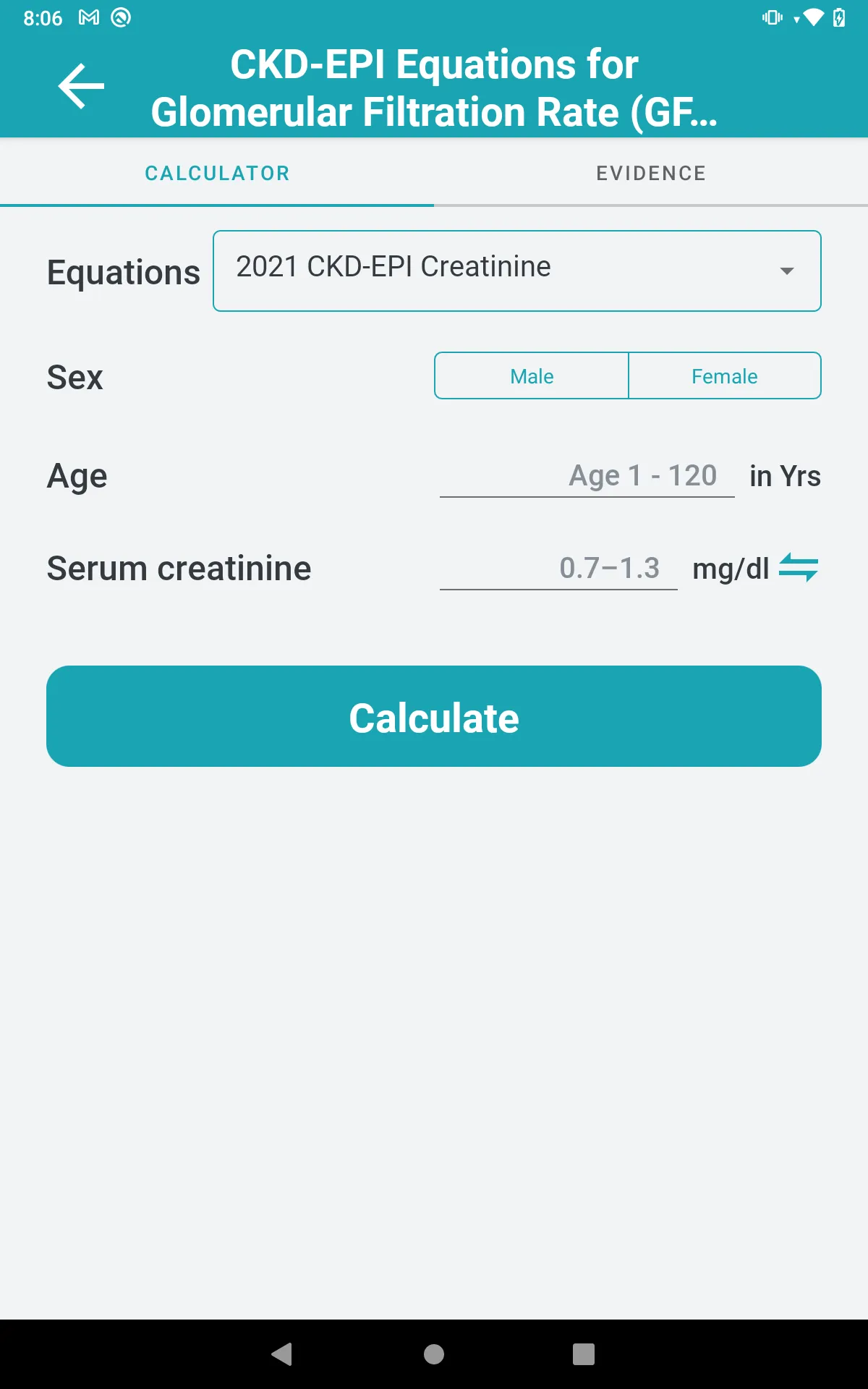 eGFR Calculator | Indus Appstore | Screenshot