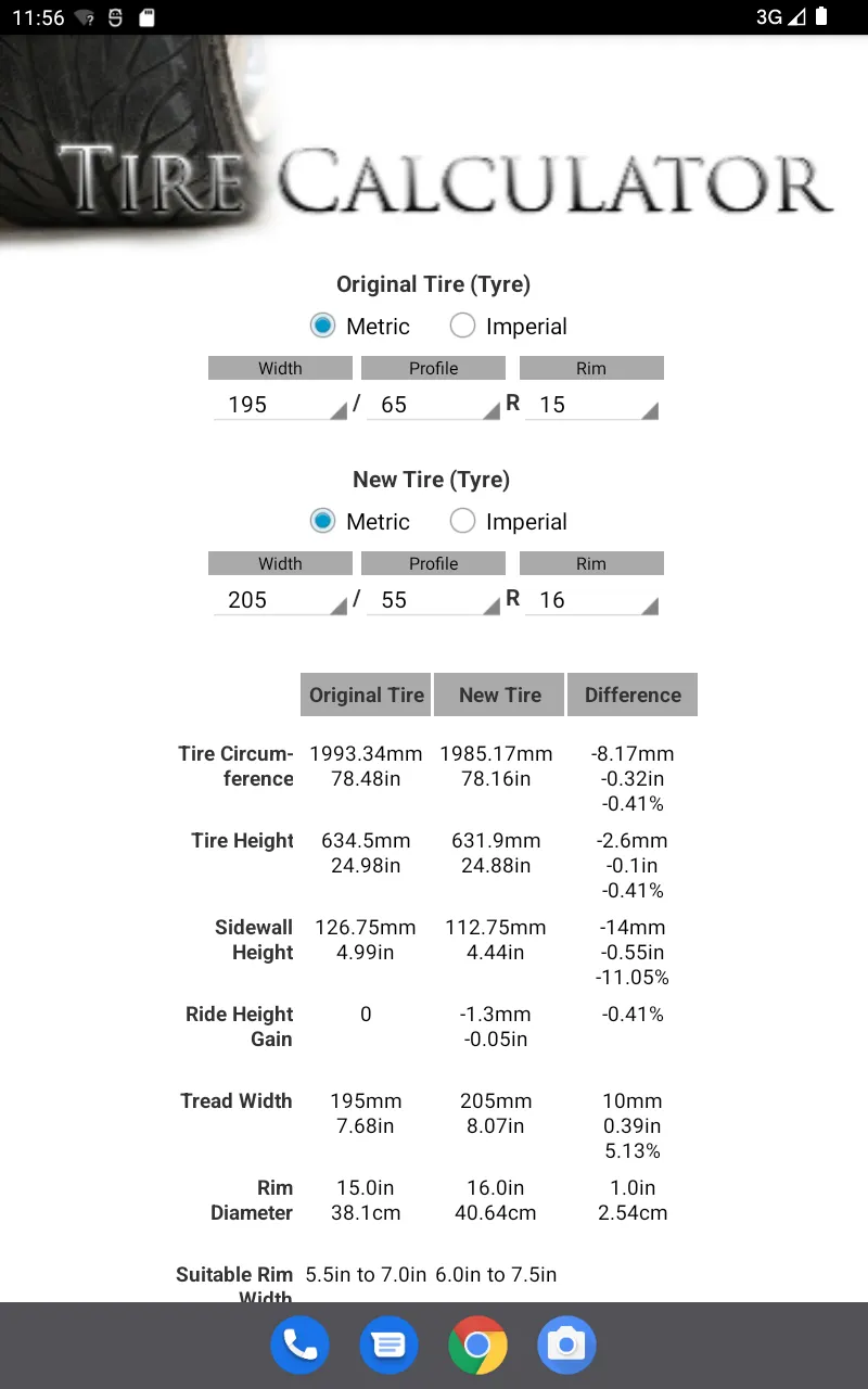 Tire Size Calculator | Indus Appstore | Screenshot