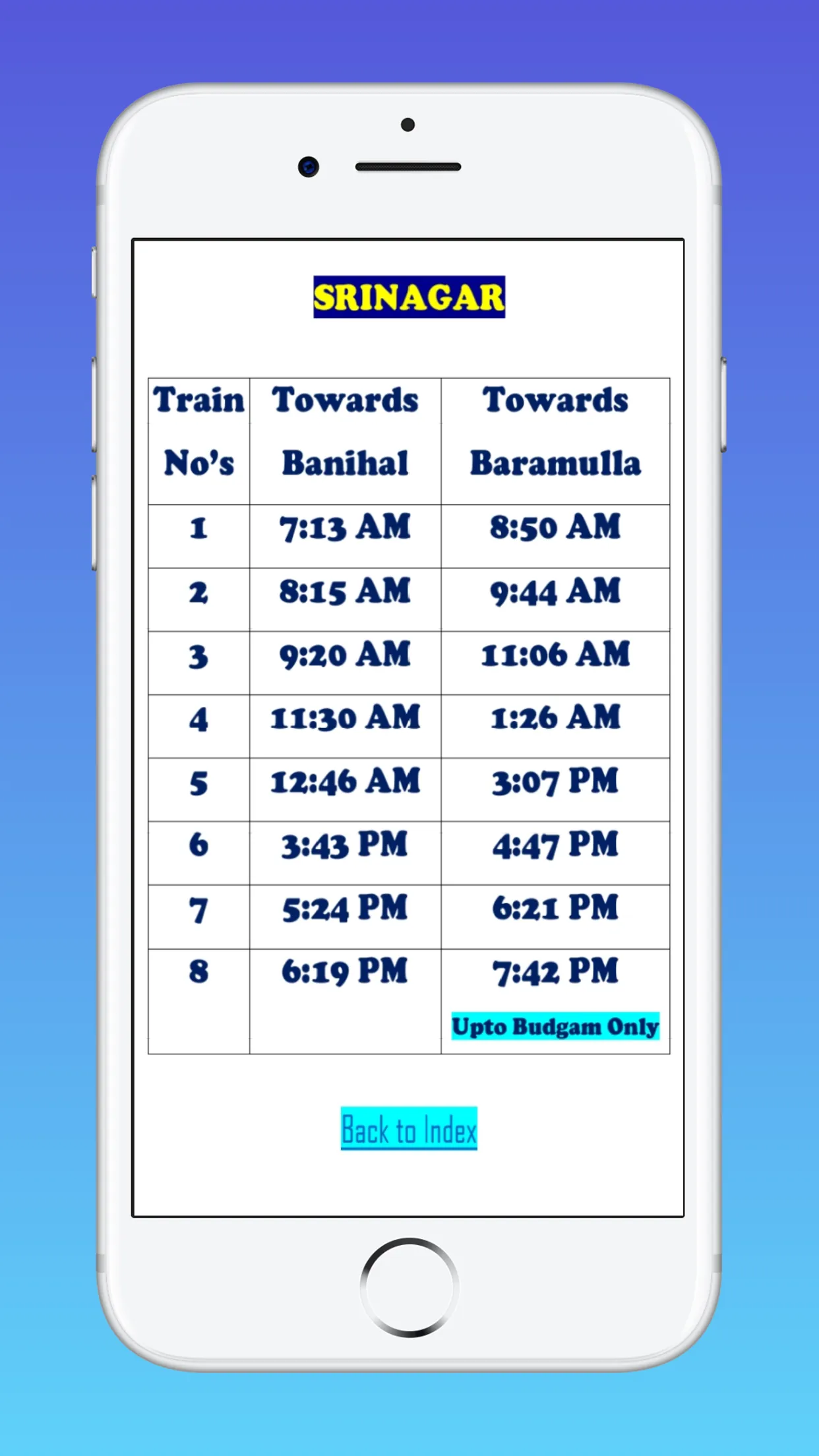 Kashmir Train Timings | Indus Appstore | Screenshot