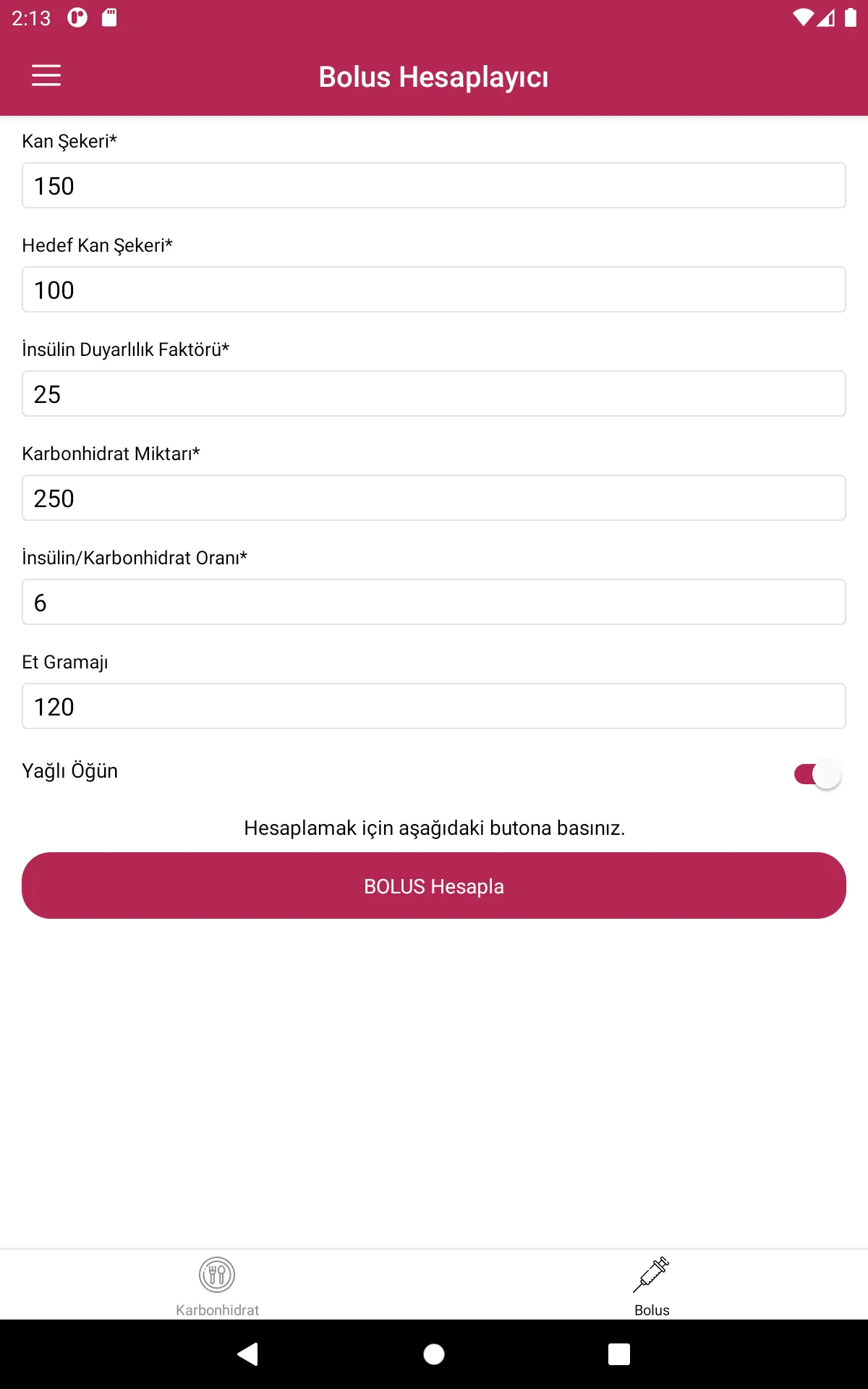 Karbonhidrat-Bolus Hesaplayıcı | Indus Appstore | Screenshot