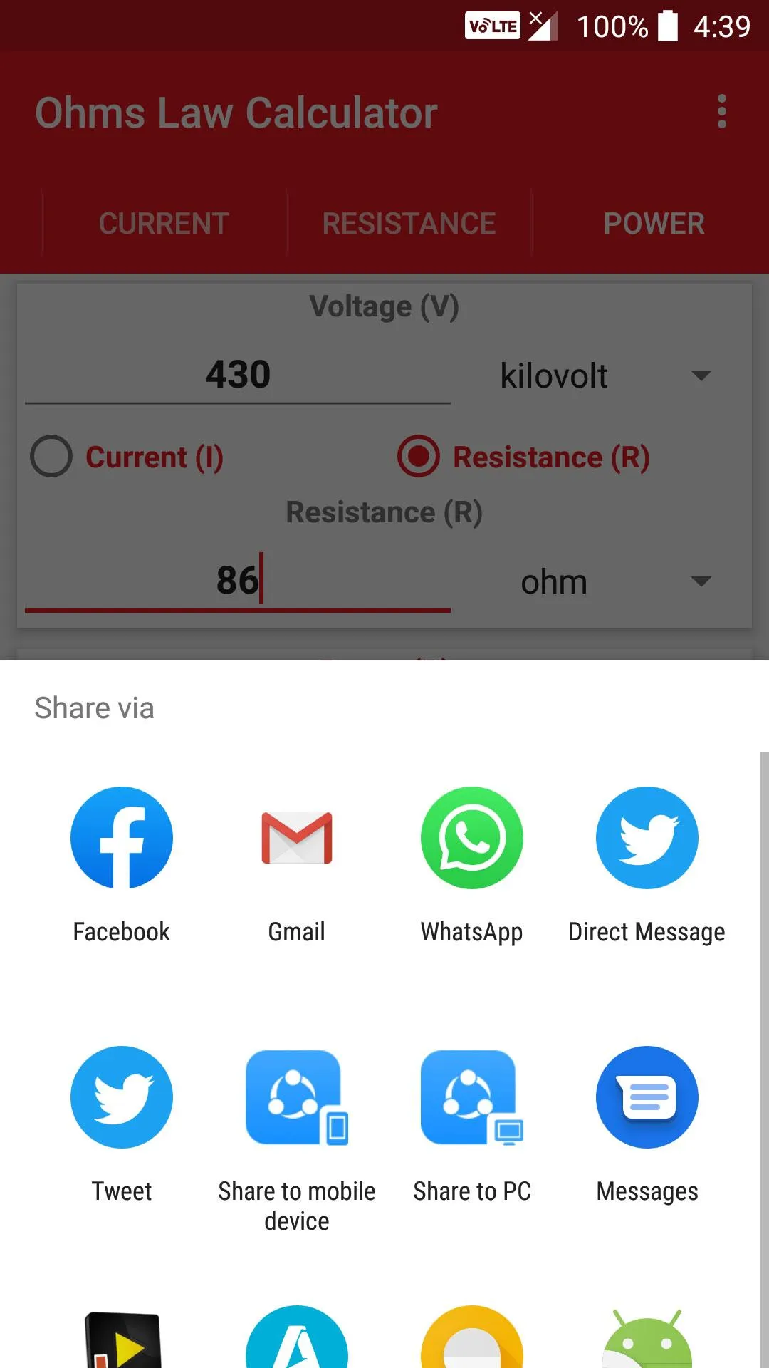 Ohms Law Calculator | Indus Appstore | Screenshot