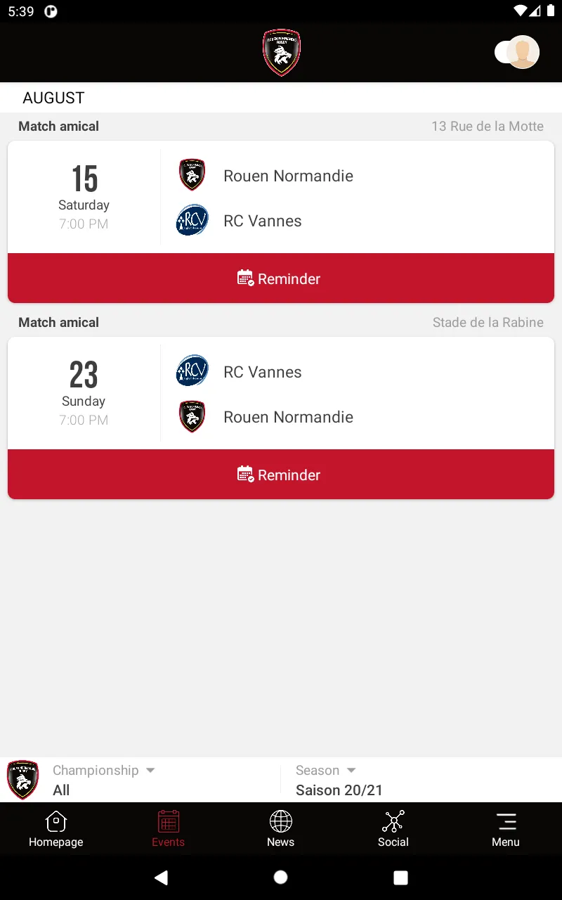 Rouen Normandie Rugby | Indus Appstore | Screenshot