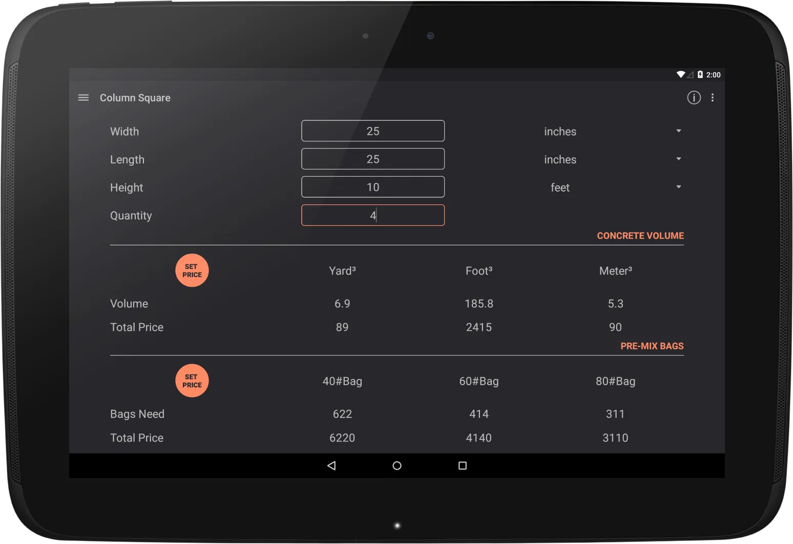 Binder - Concrete Calculator | Indus Appstore | Screenshot