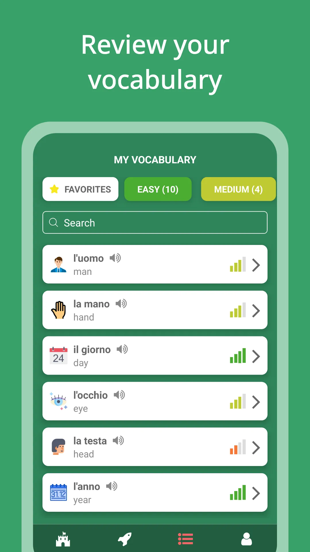 Learn Italian Vocabulary Words | Indus Appstore | Screenshot