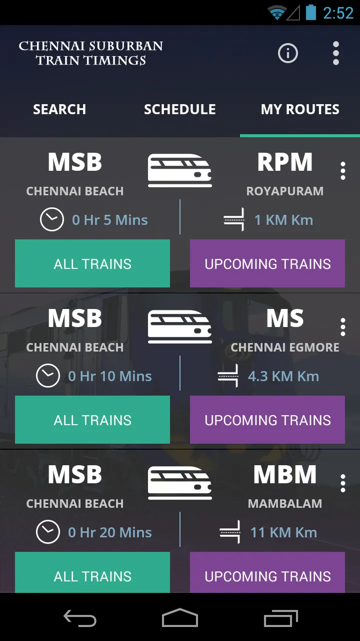 Chennai Suburban Train Timings | Indus Appstore | Screenshot