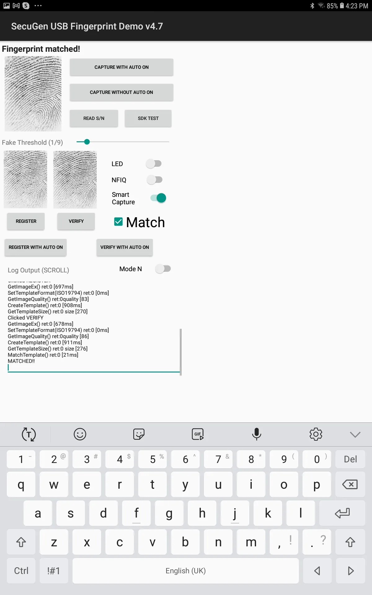 SecuGen USB Fingerprint Demo | Indus Appstore | Screenshot