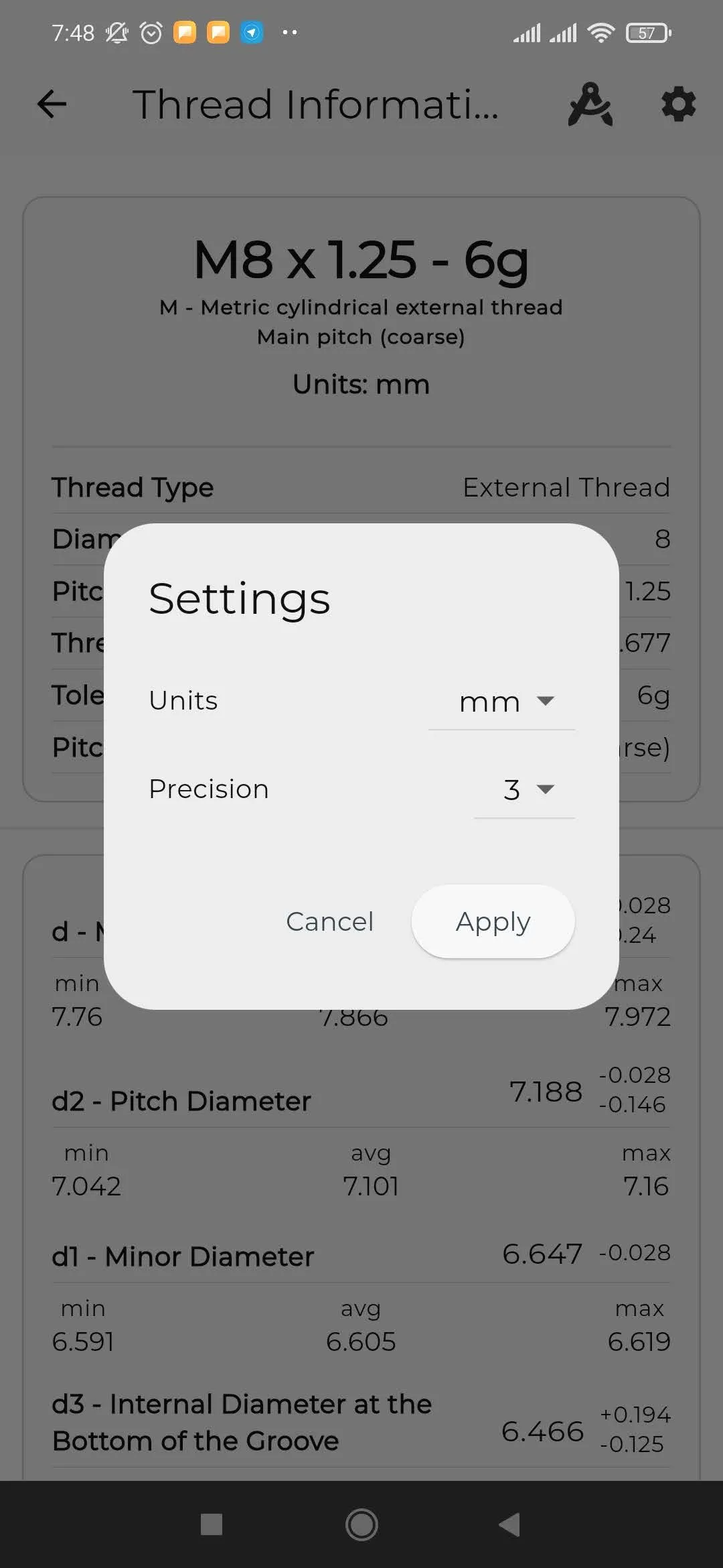 Metric & Inch Thread Tolerance | Indus Appstore | Screenshot