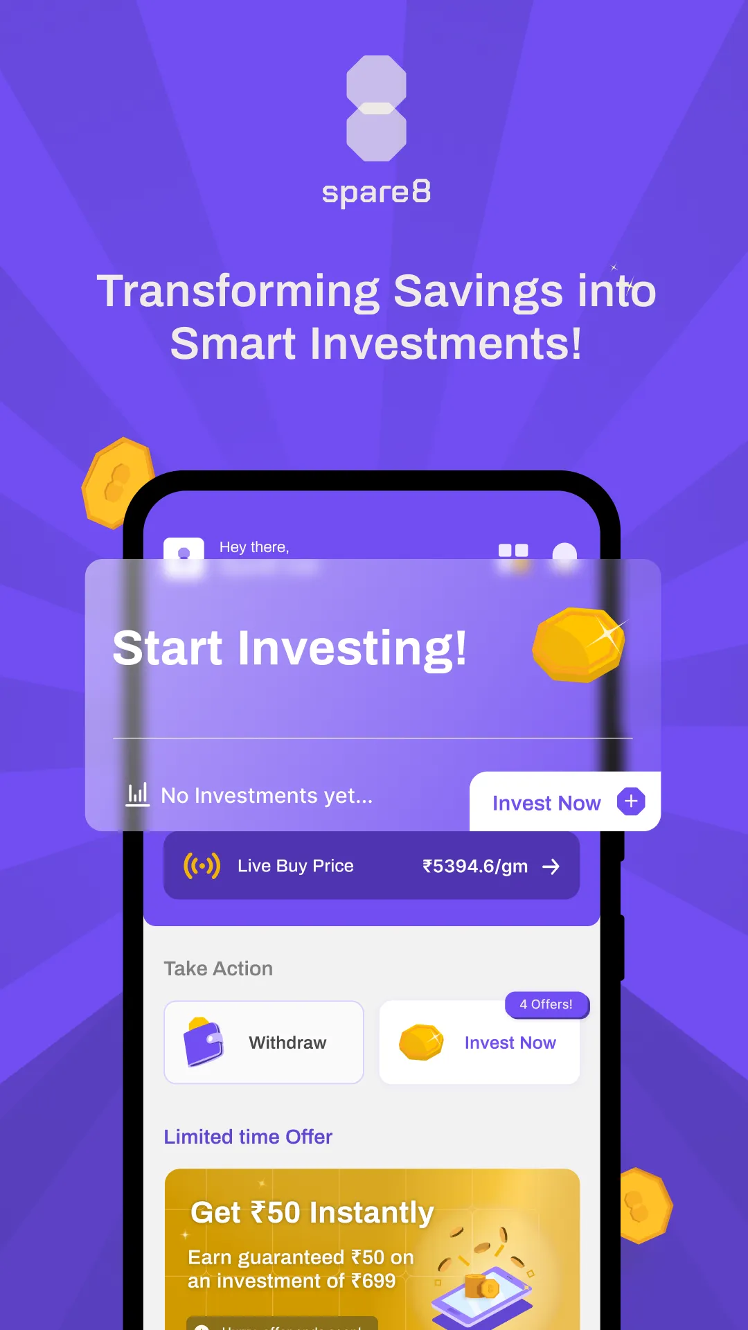 Spare8: Up to 16% p.a. on Gold | Indus Appstore | Screenshot