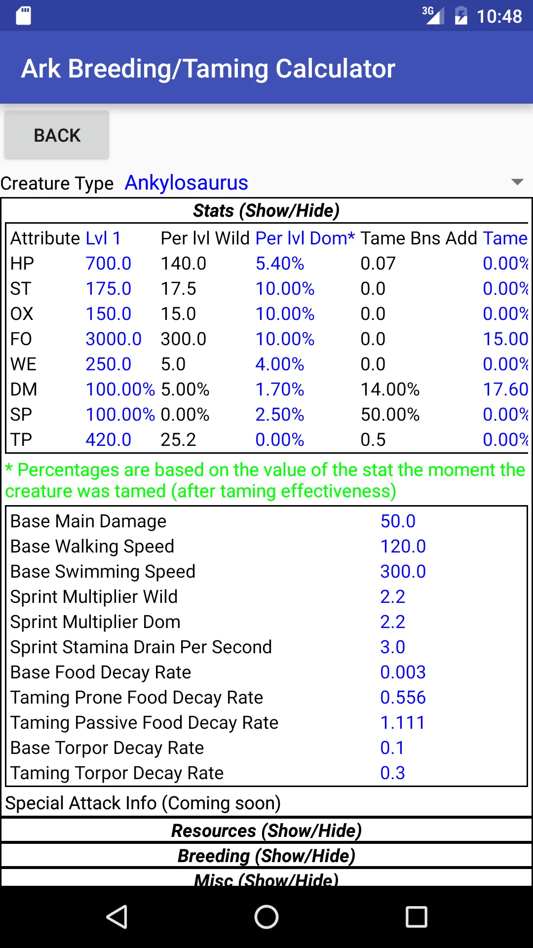 Breed/Taming Calc:Ark Suvivial | Indus Appstore | Screenshot