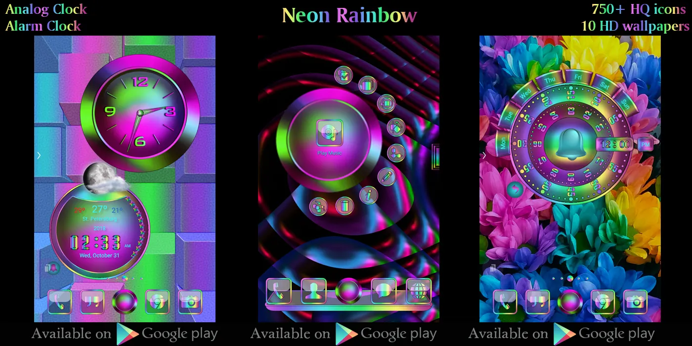 Neon Rainbow Clock Widget | Indus Appstore | Screenshot