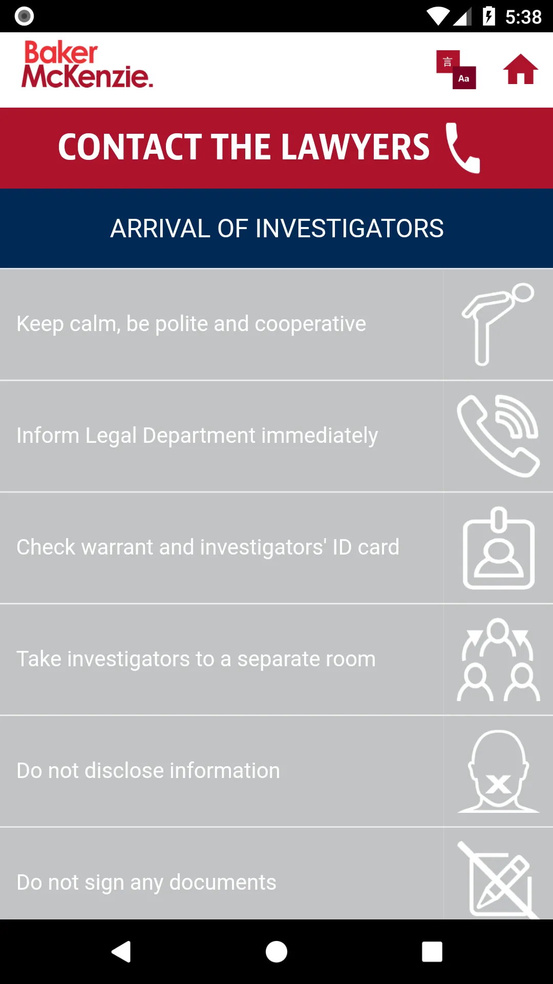 Baker McKenzie Dawn Raid App | Indus Appstore | Screenshot