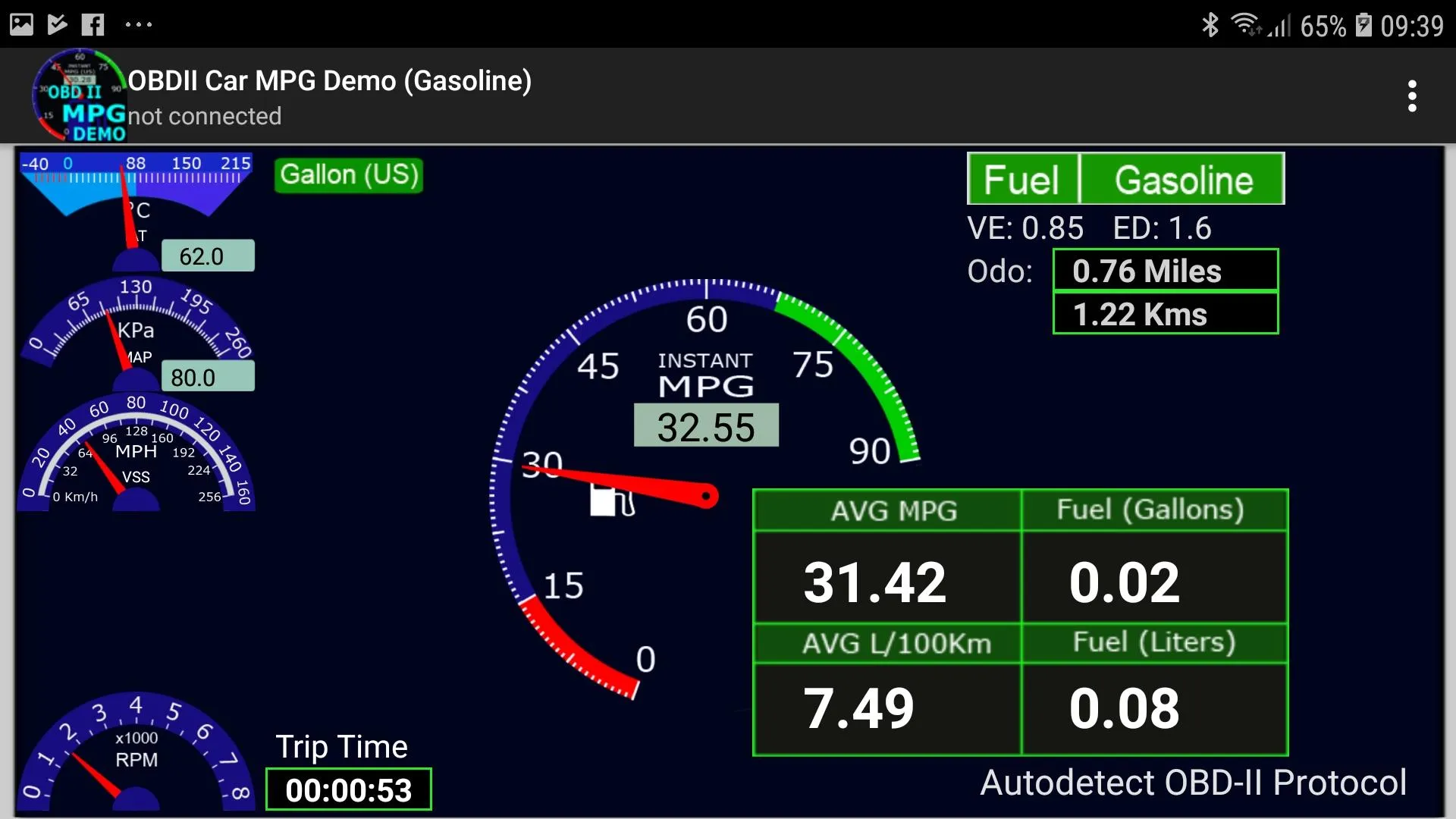 OBDII Car MPG Demo (Gasoline) | Indus Appstore | Screenshot