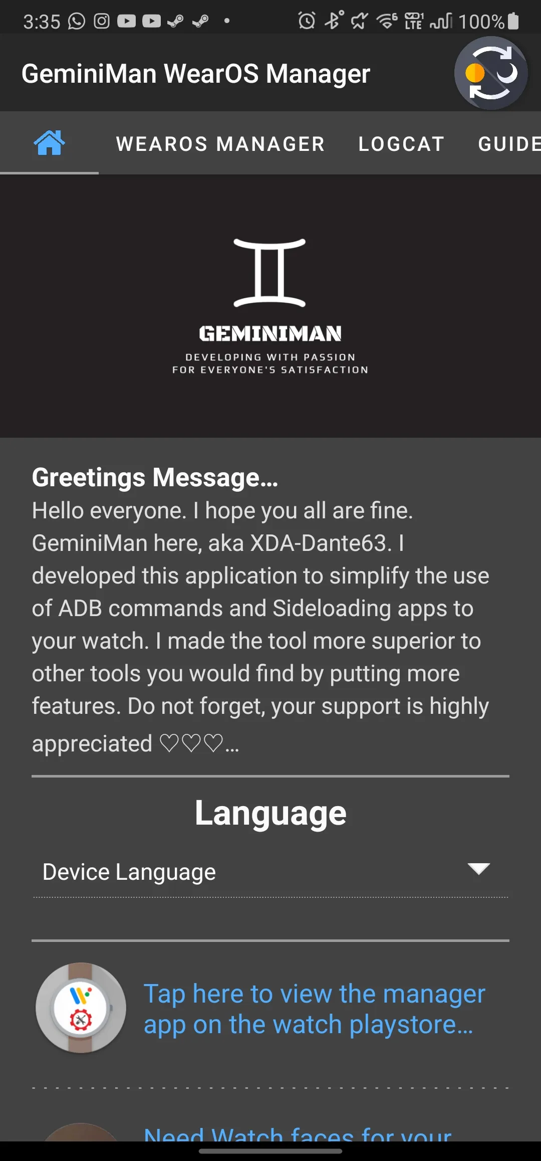 GeminiMan WearOS Manager | Indus Appstore | Screenshot