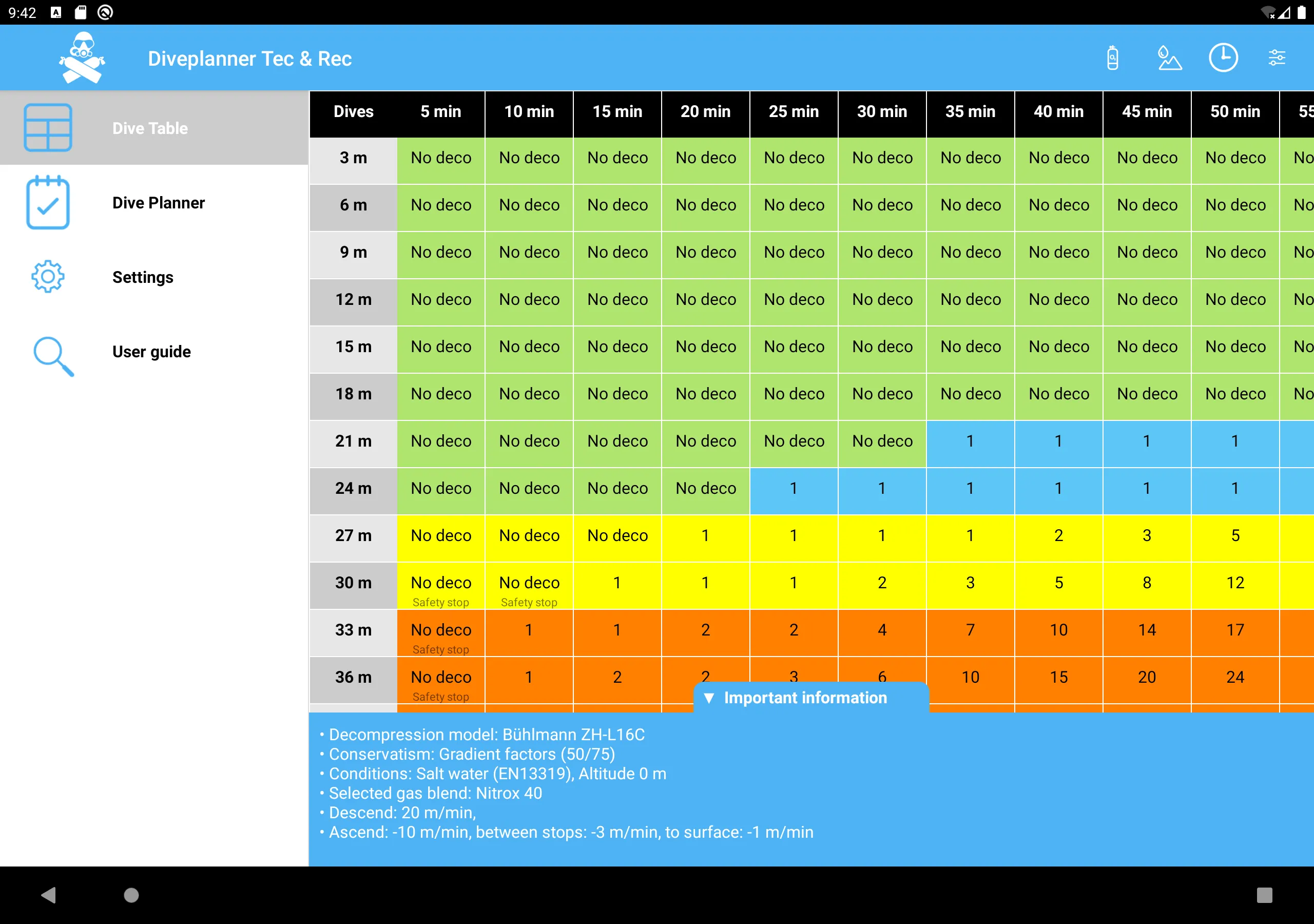 Diveplanner Tec & Rec | Indus Appstore | Screenshot