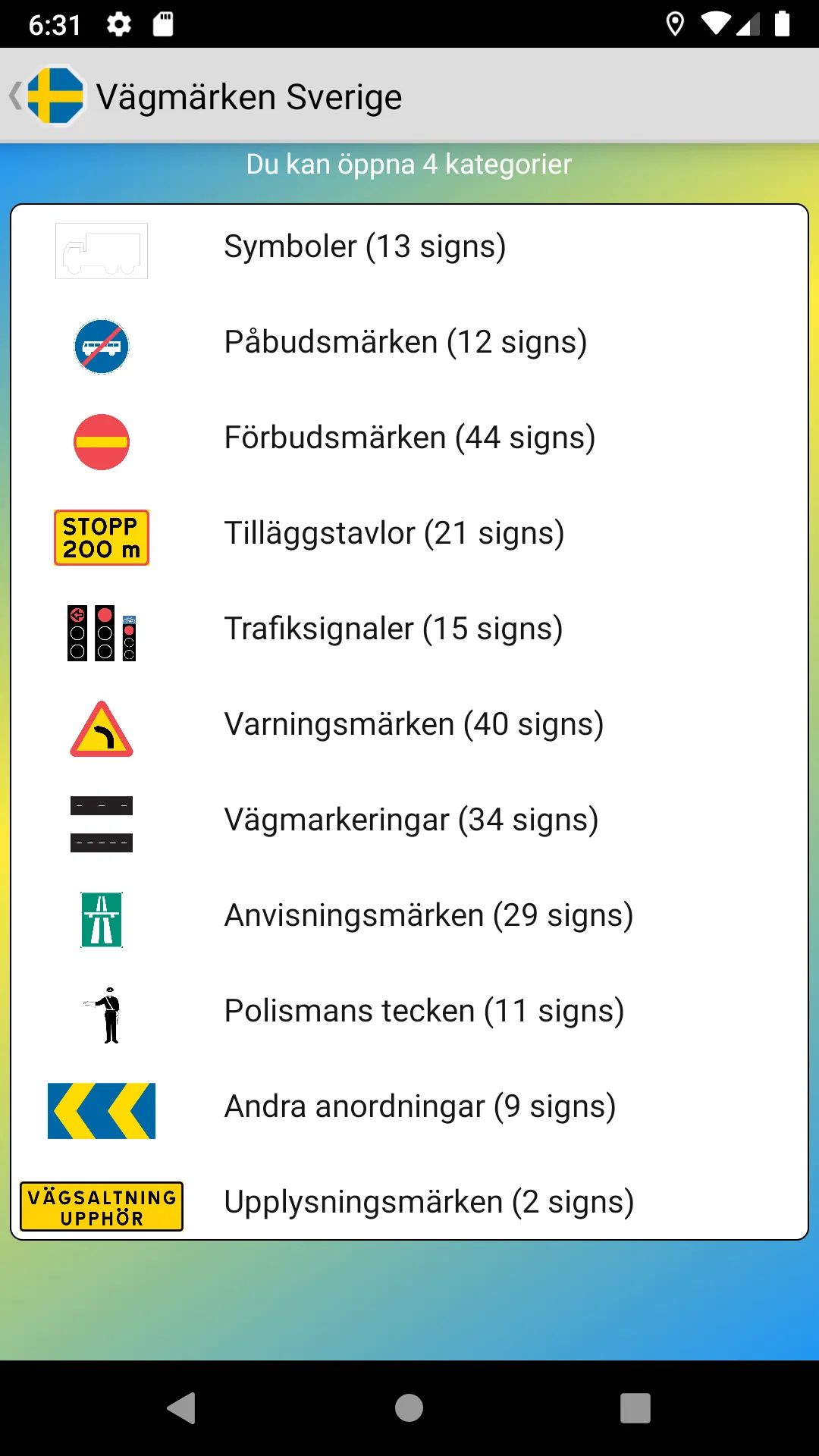 Sverige vägskyltar | Indus Appstore | Screenshot