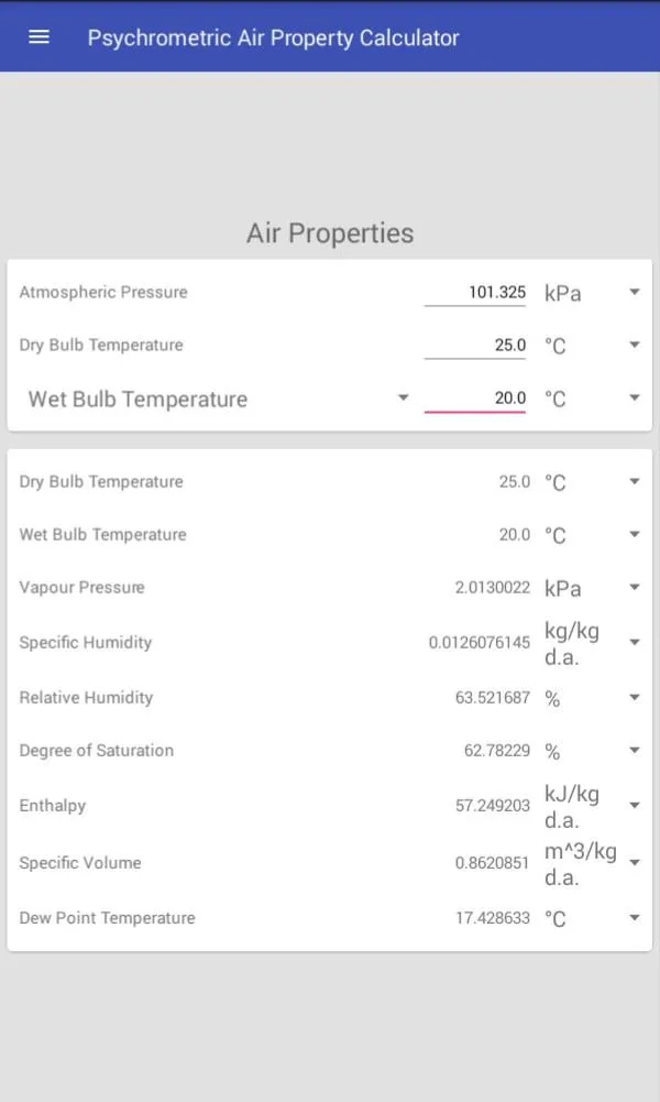 Psychrometric Calculator | Indus Appstore | Screenshot