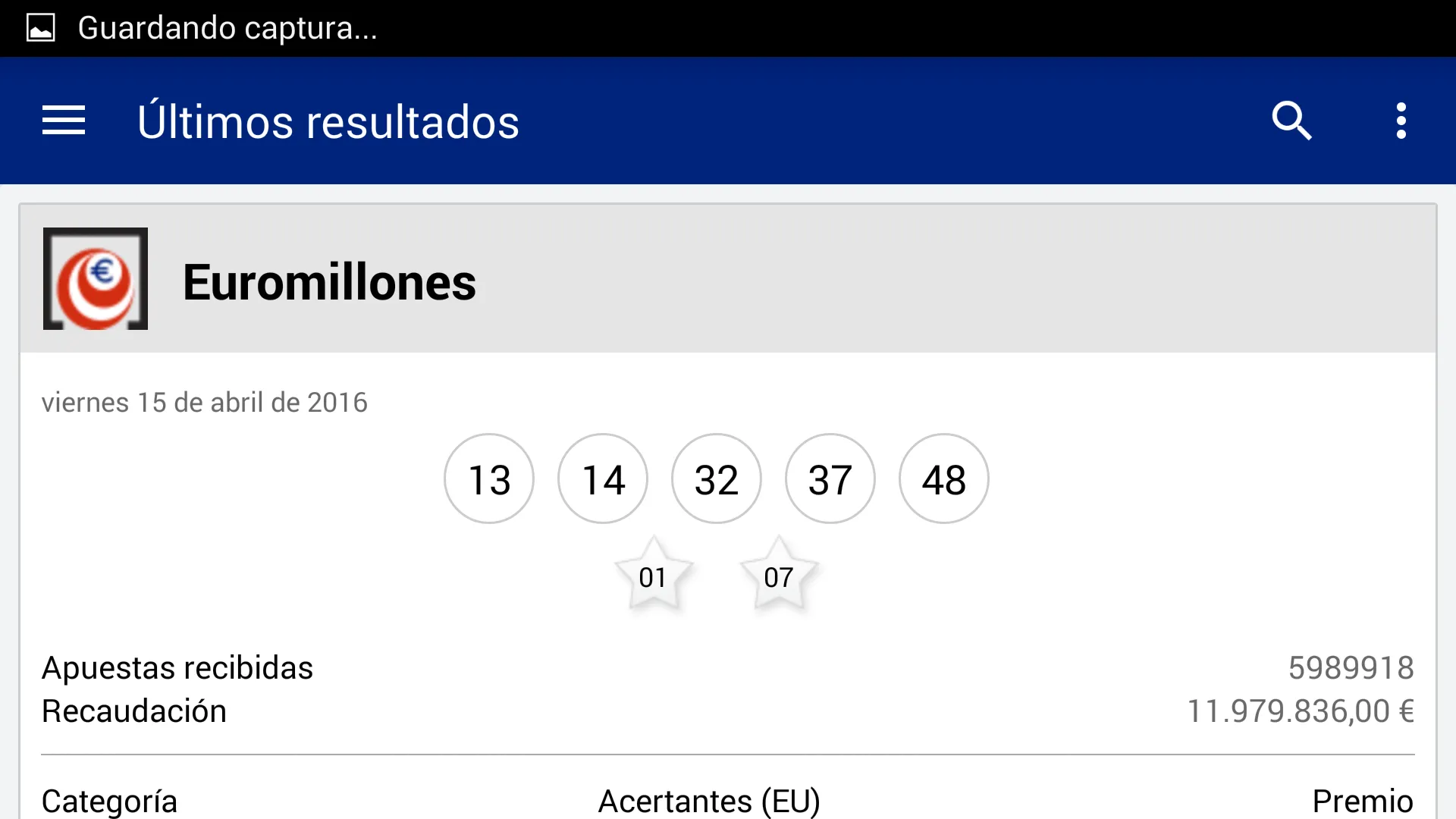 Resultados Loterías y Apuestas | Indus Appstore | Screenshot