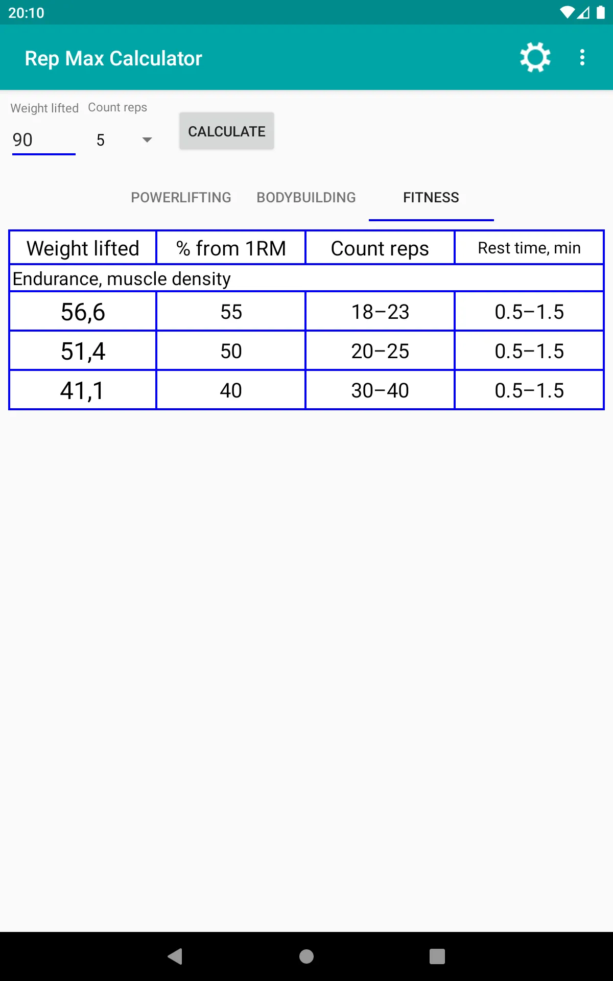 Rep Max Calculator | Indus Appstore | Screenshot