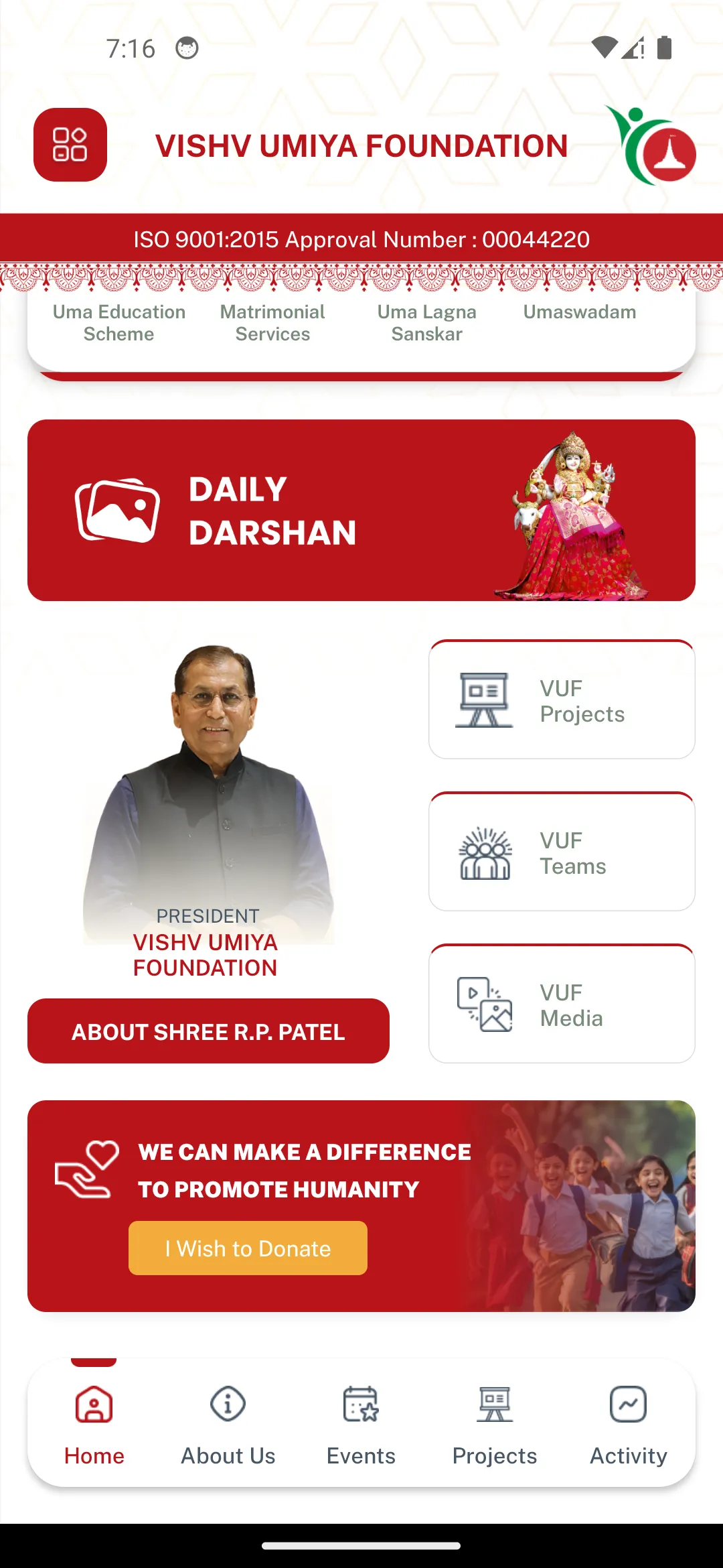 VUF - Vishv Umiya Foundation | Indus Appstore | Screenshot