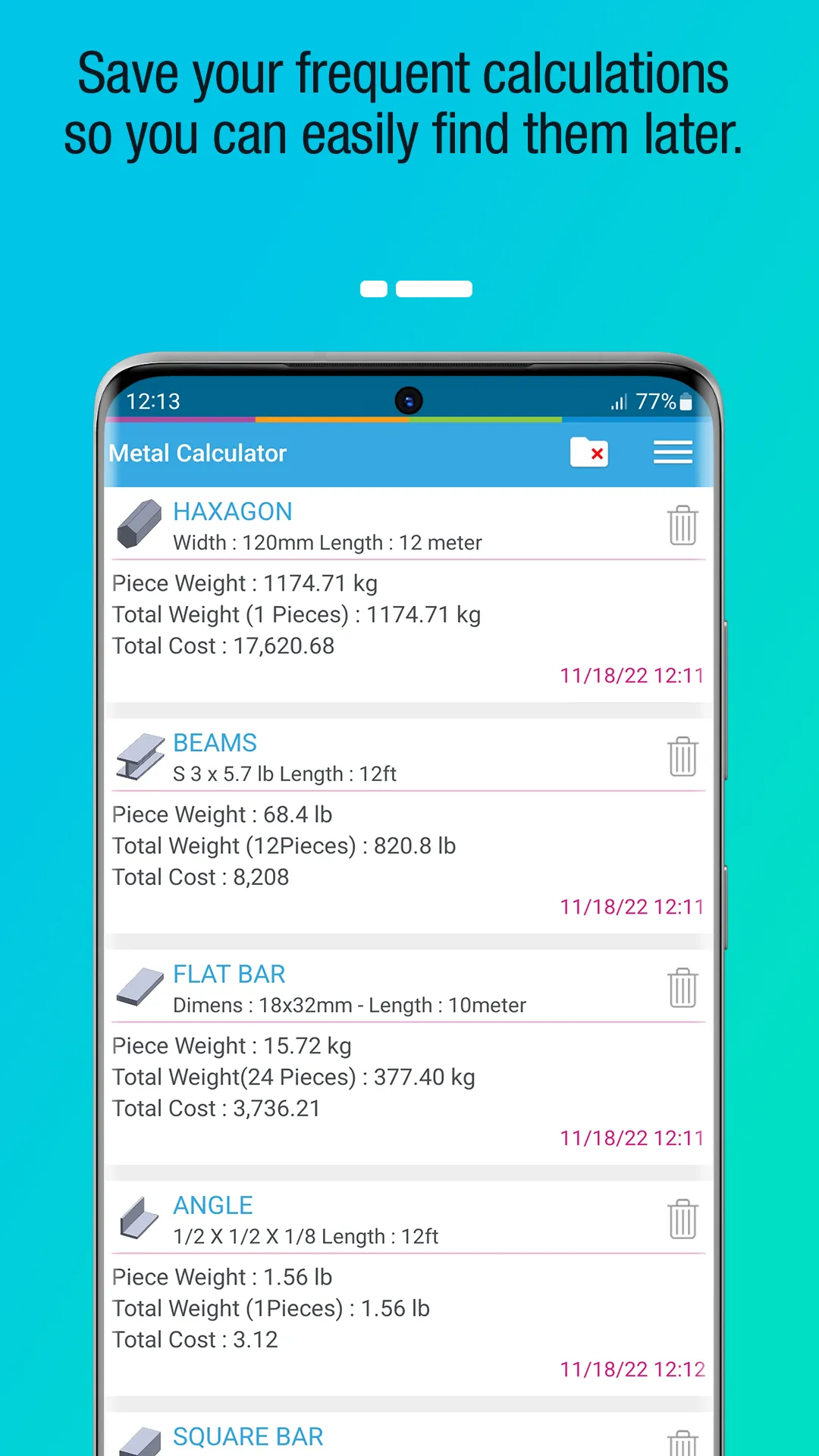 Metal Weight Calculator | Indus Appstore | Screenshot