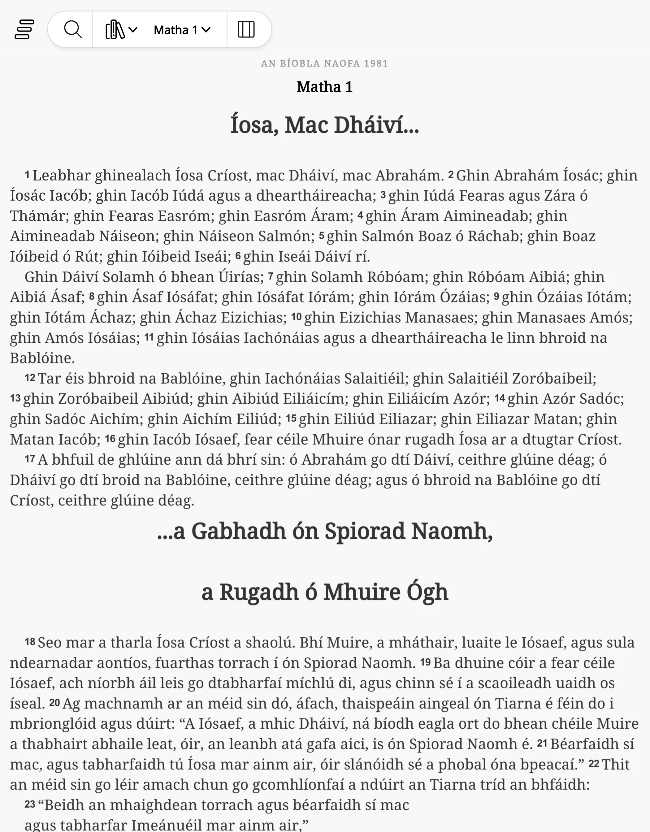 An Bíobla Naofa (Irish Bible) | Indus Appstore | Screenshot