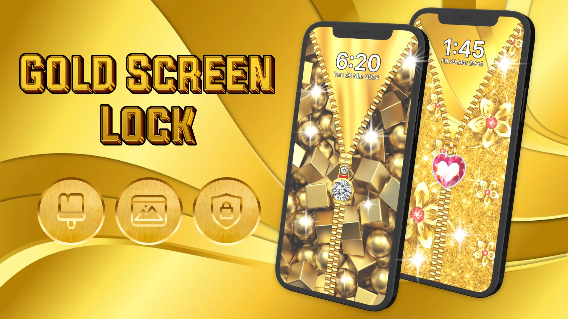 Gold Zip Lock Screen App | Indus Appstore | Screenshot