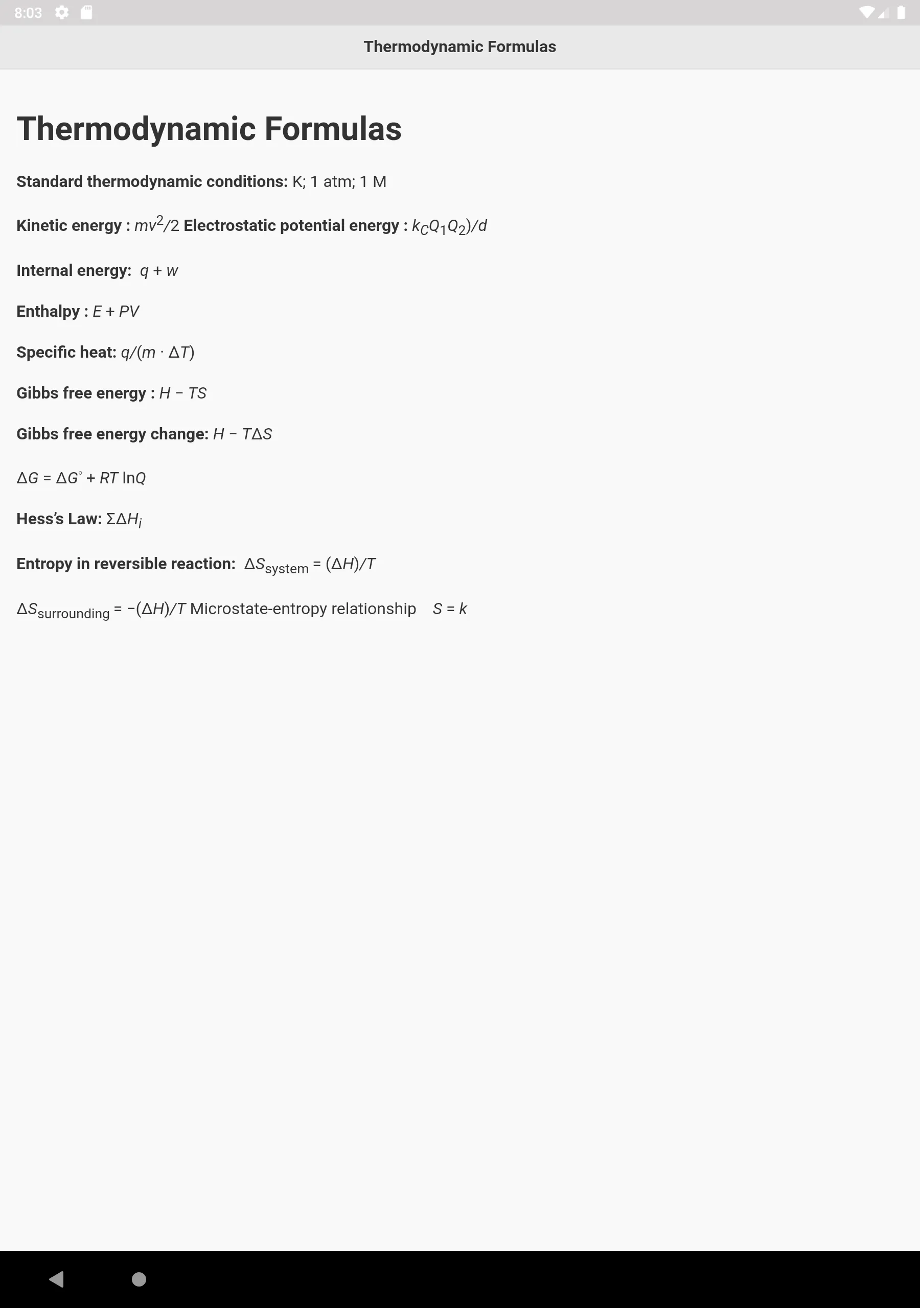 Chemistry Cheat Sheet | Indus Appstore | Screenshot