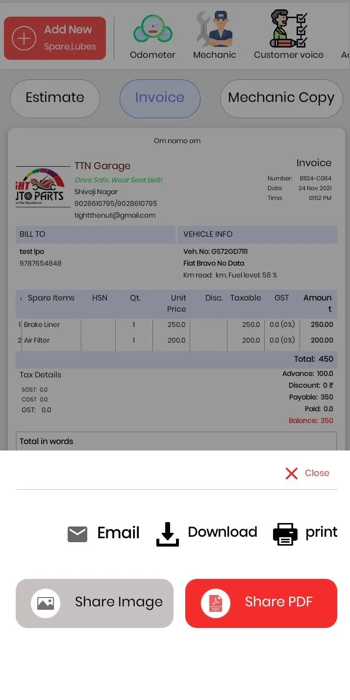 TTN Auto Garage Management App | Indus Appstore | Screenshot
