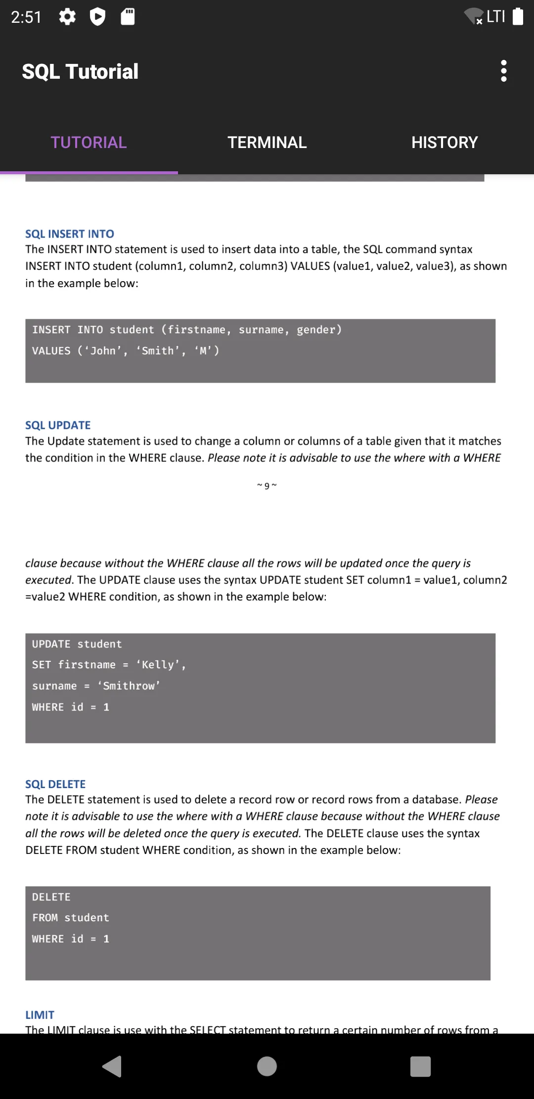 SQL Offline Tutorial | Indus Appstore | Screenshot