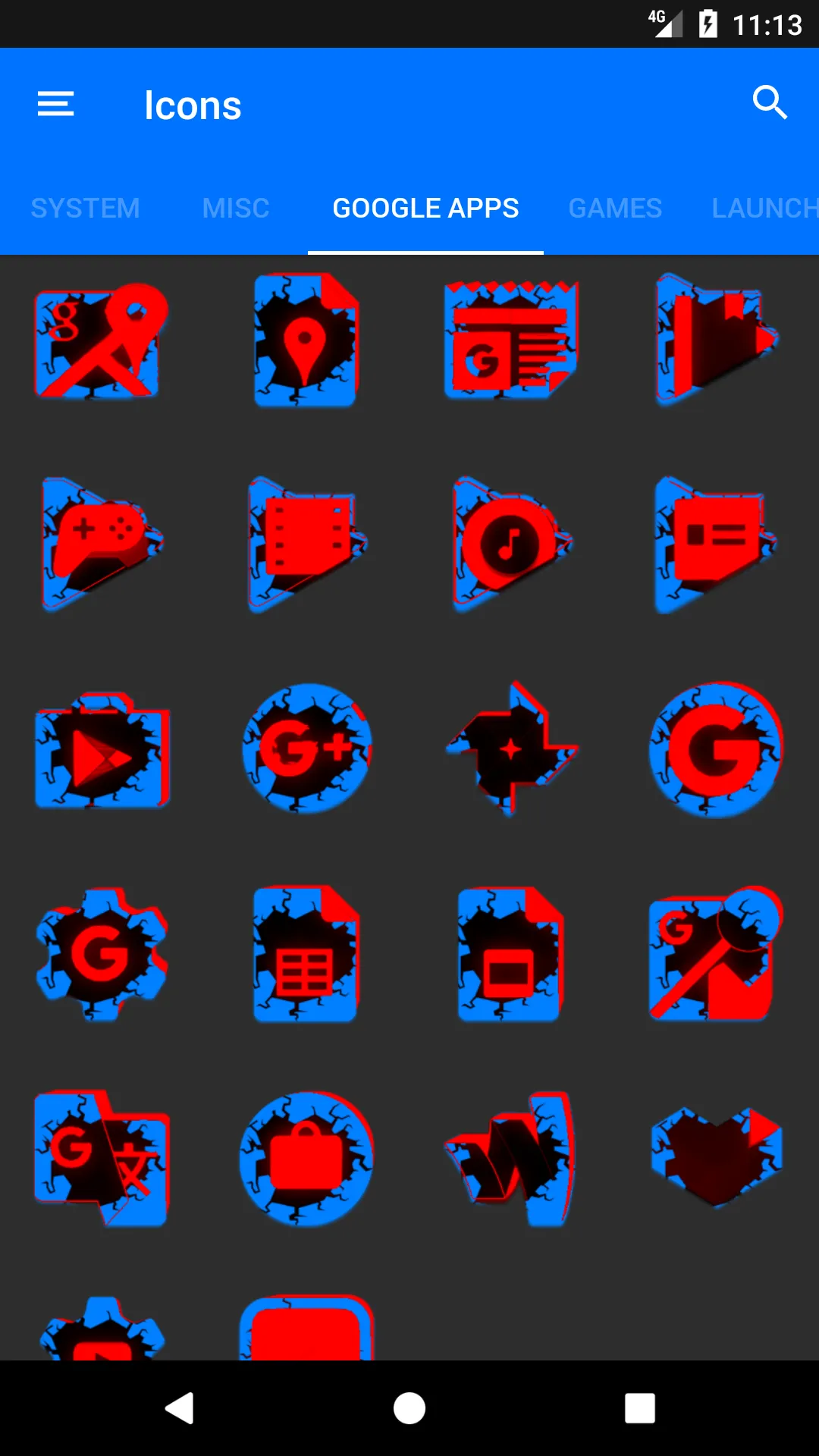 Cracked Red and Blue Icon Pack | Indus Appstore | Screenshot