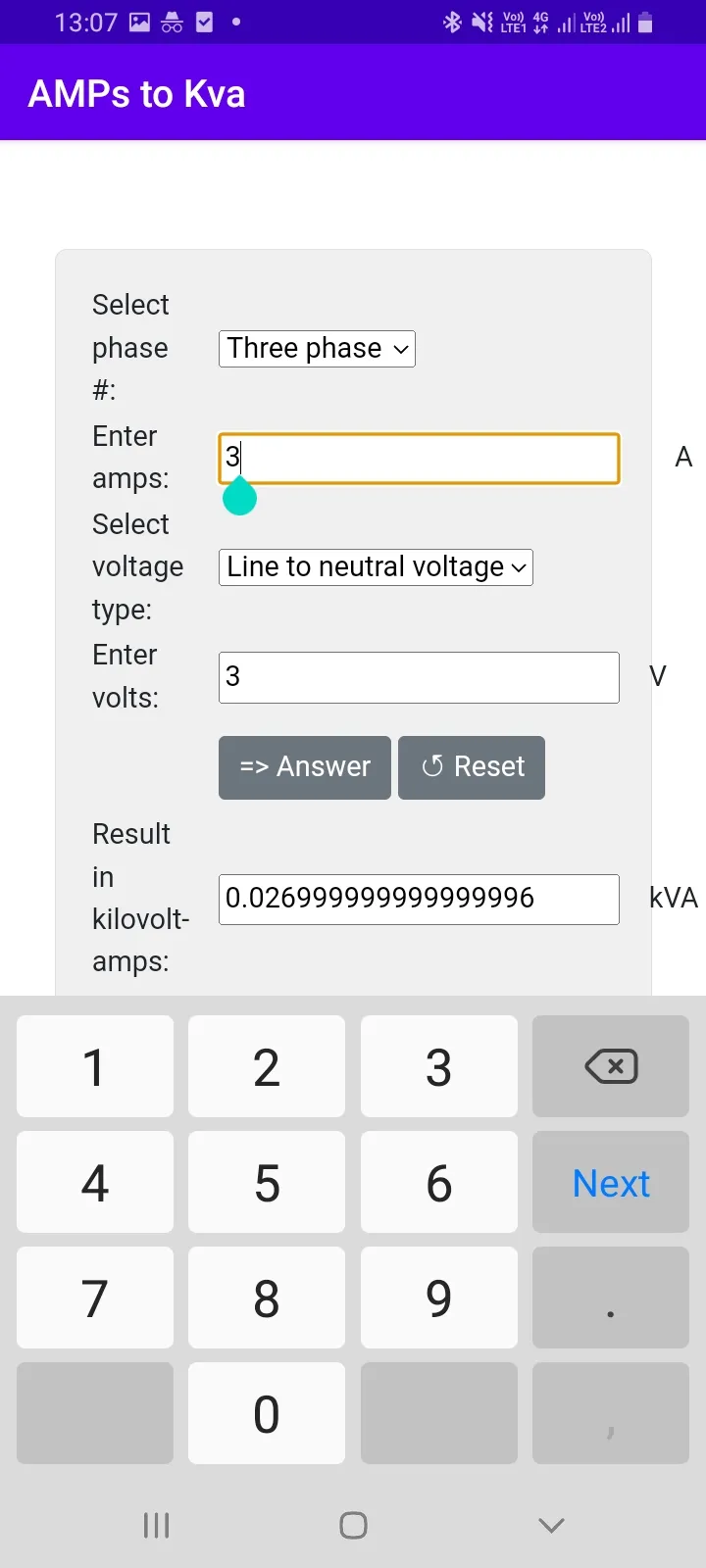 AMPs to Kva Converter | Indus Appstore | Screenshot