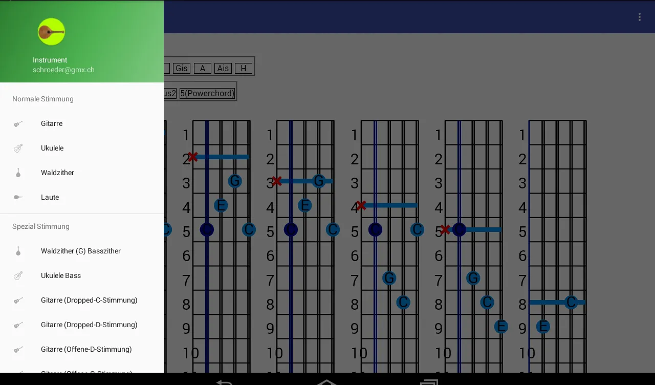 Grifftabelle z.B. Waldzither | Indus Appstore | Screenshot