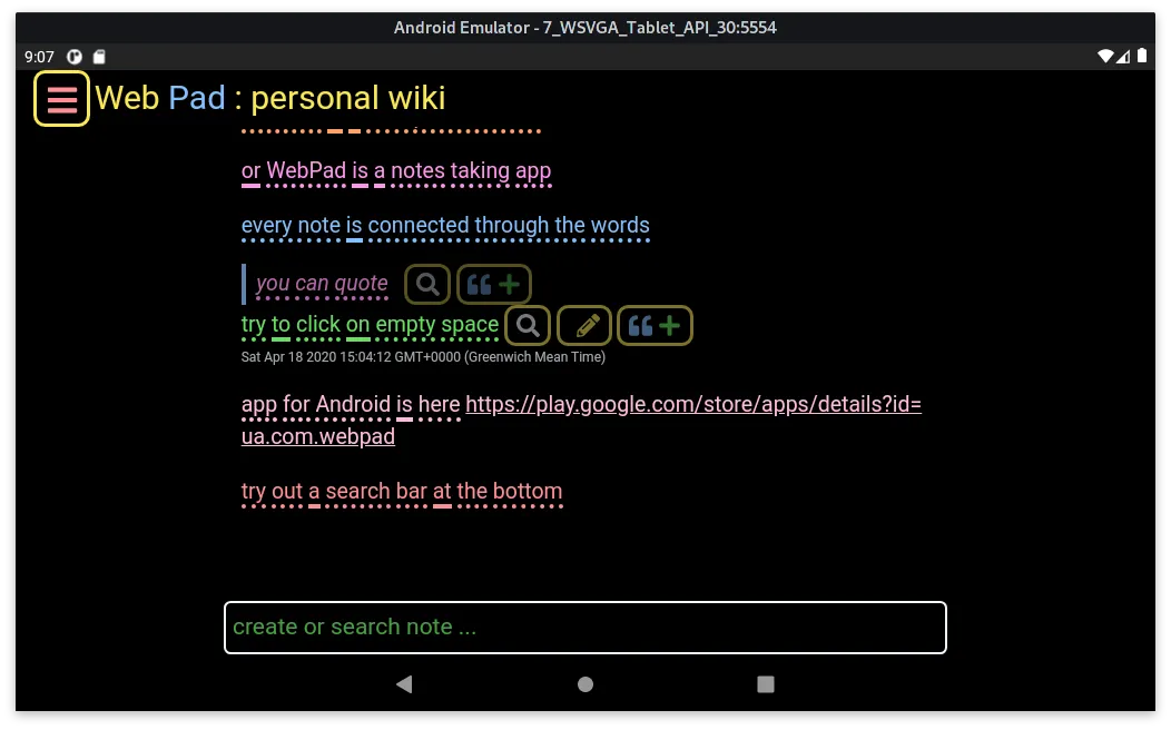 WebPad - personal wiki | Indus Appstore | Screenshot