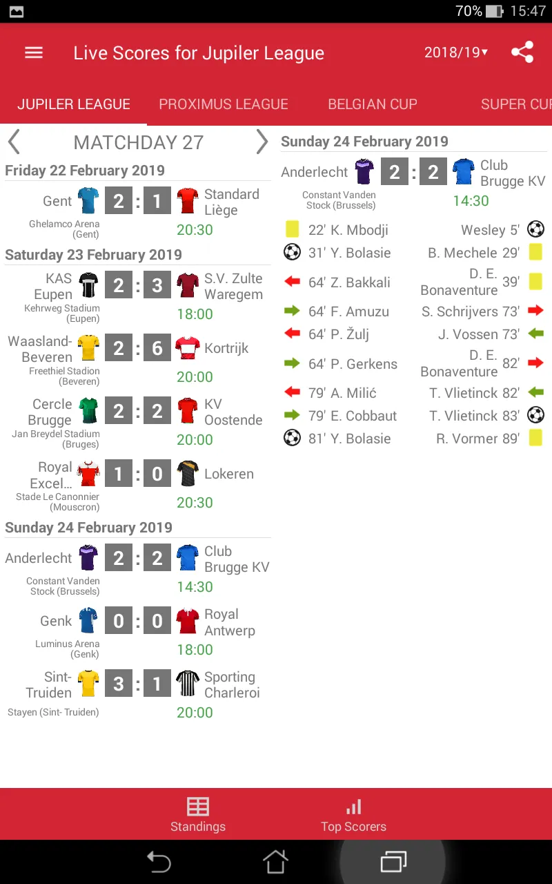 Live Scores Jupiler Pro League | Indus Appstore | Screenshot