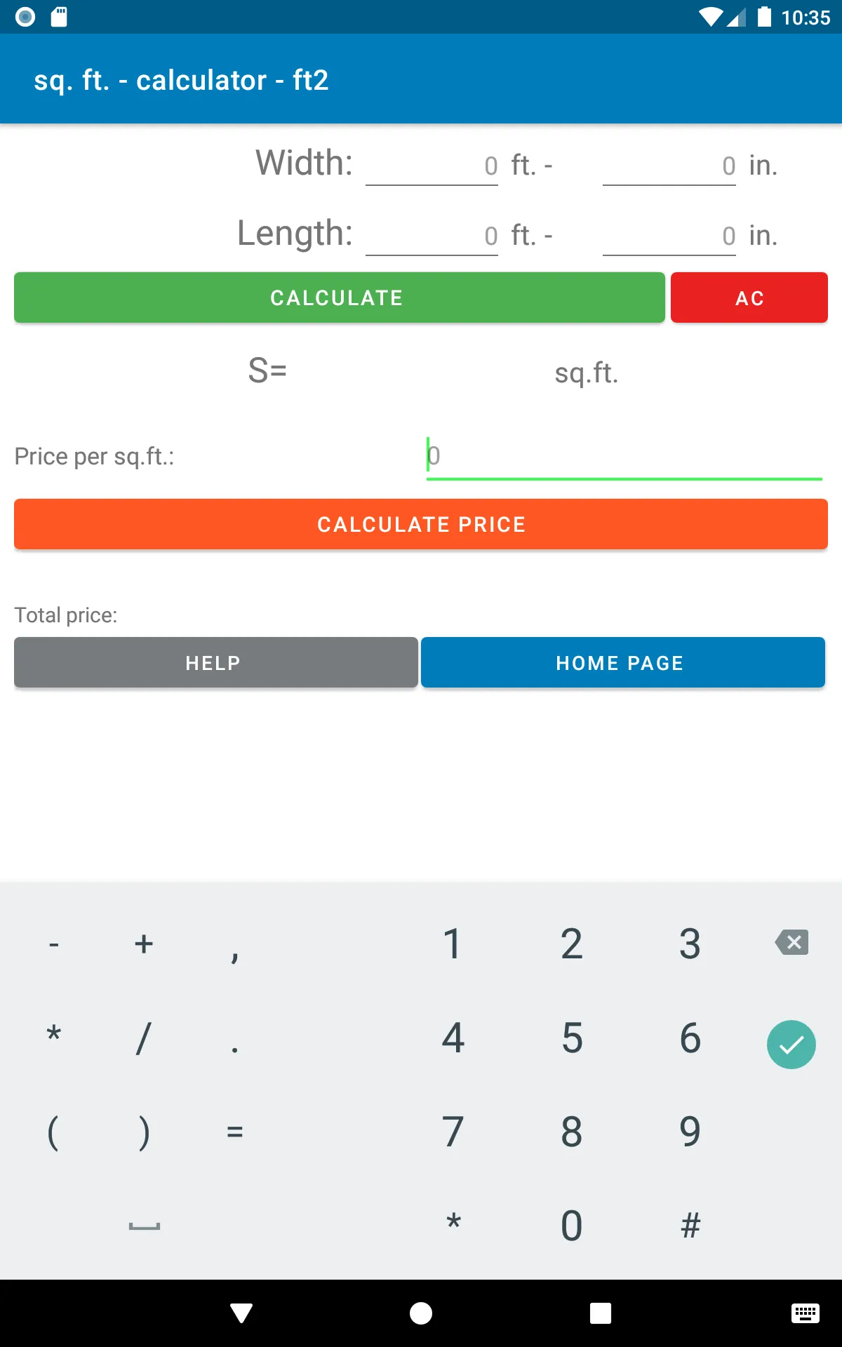 sq. ft. - calculator - ft2 | Indus Appstore | Screenshot