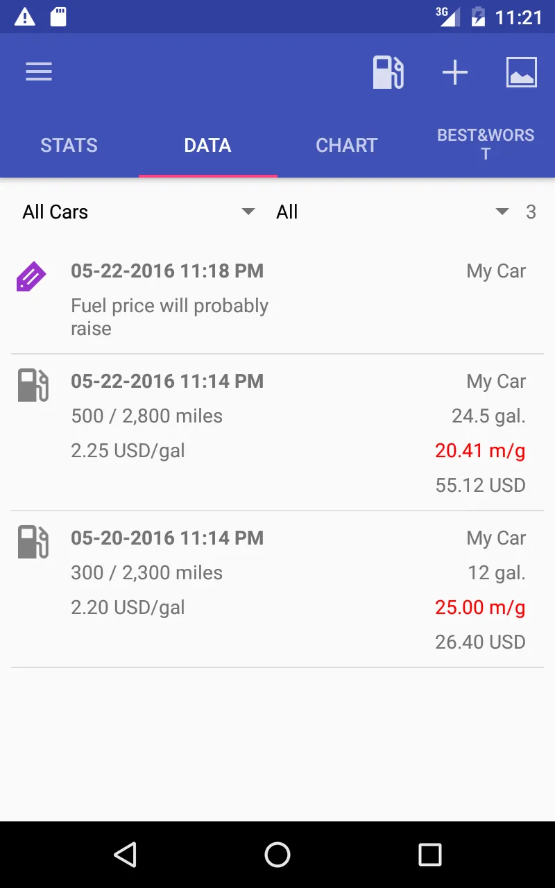 My Cars (Fuel logger++) | Indus Appstore | Screenshot