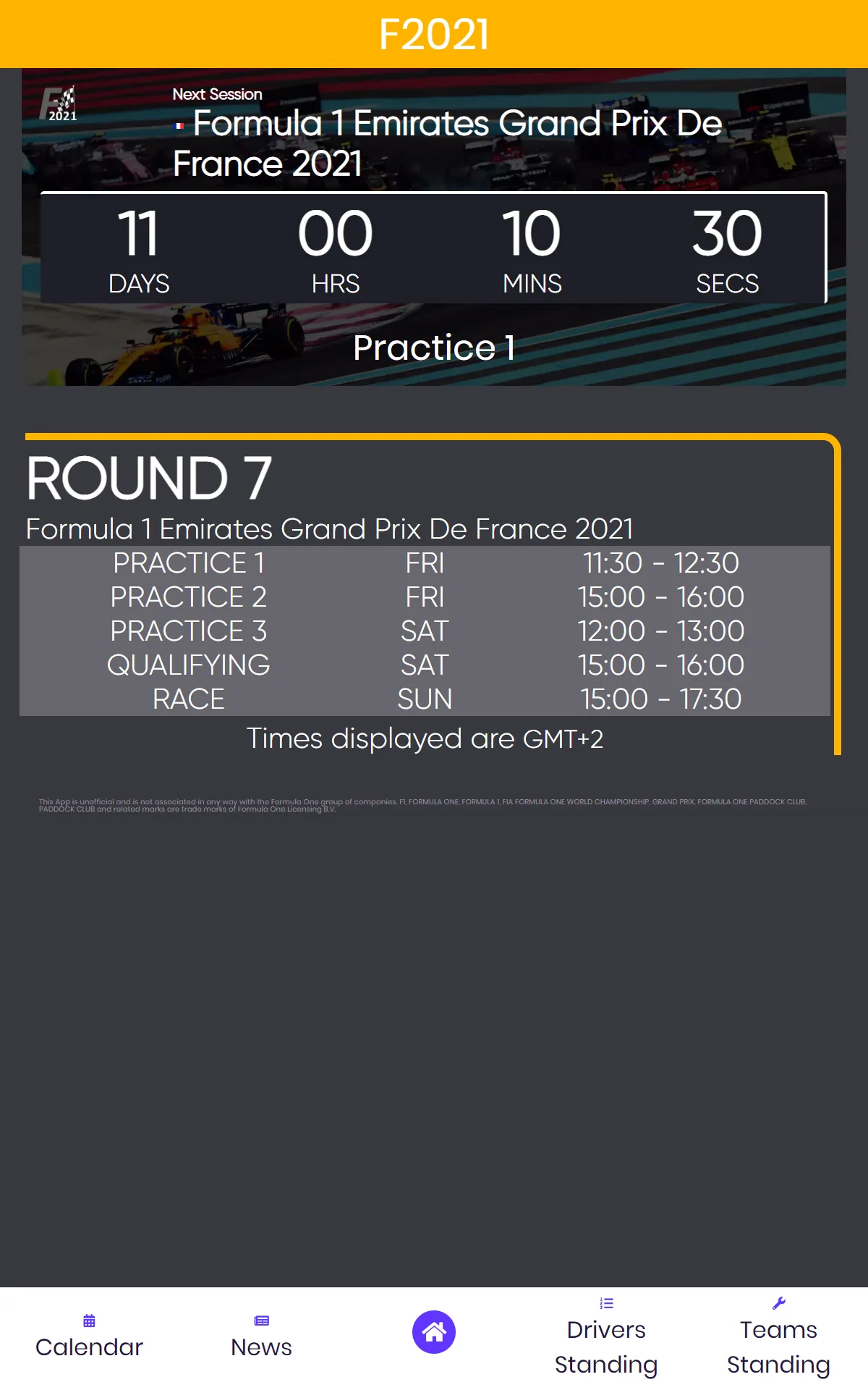 Formula 1 LiveTime/Calendar | Indus Appstore | Screenshot