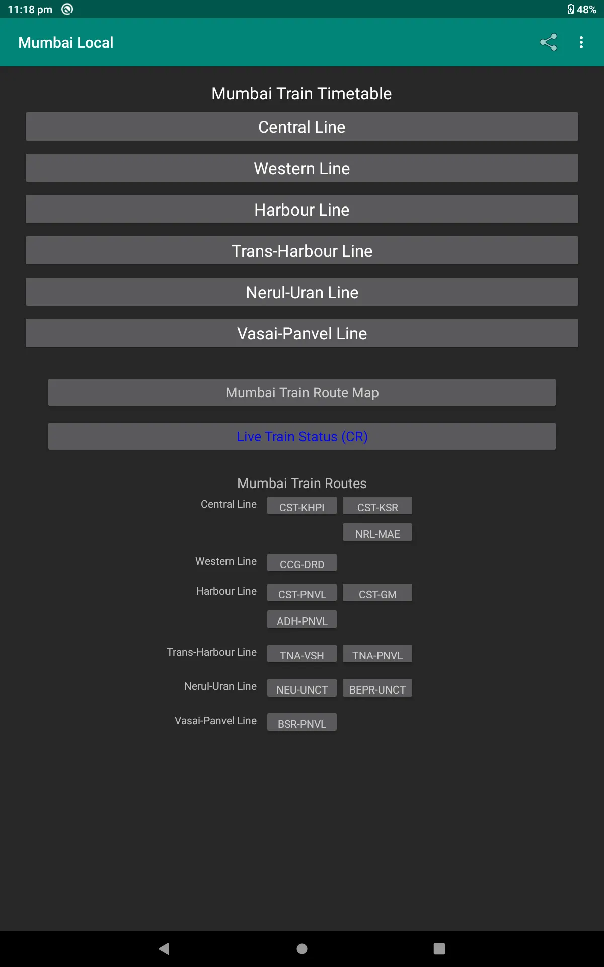 Mumbai Local Train Timetable | Indus Appstore | Screenshot