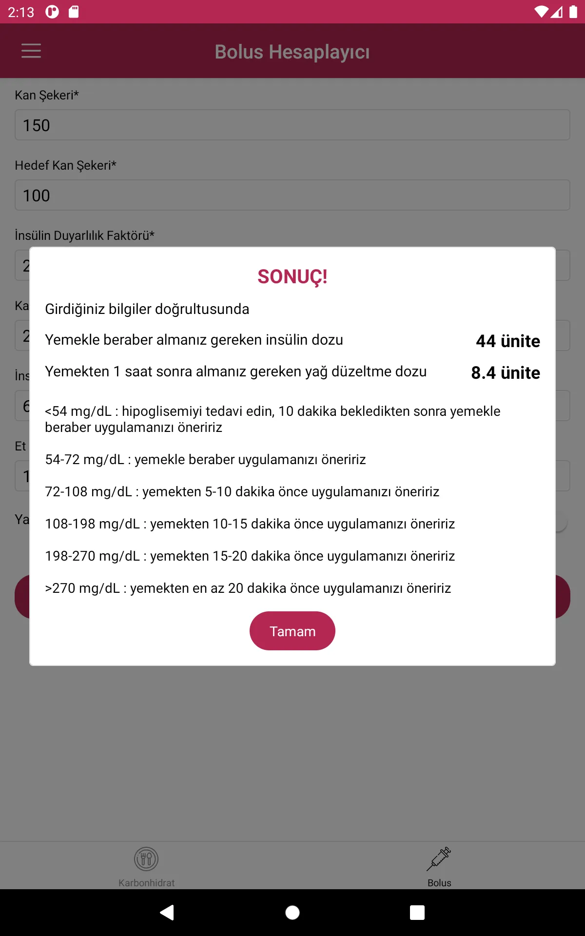 Karbonhidrat-Bolus Hesaplayıcı | Indus Appstore | Screenshot