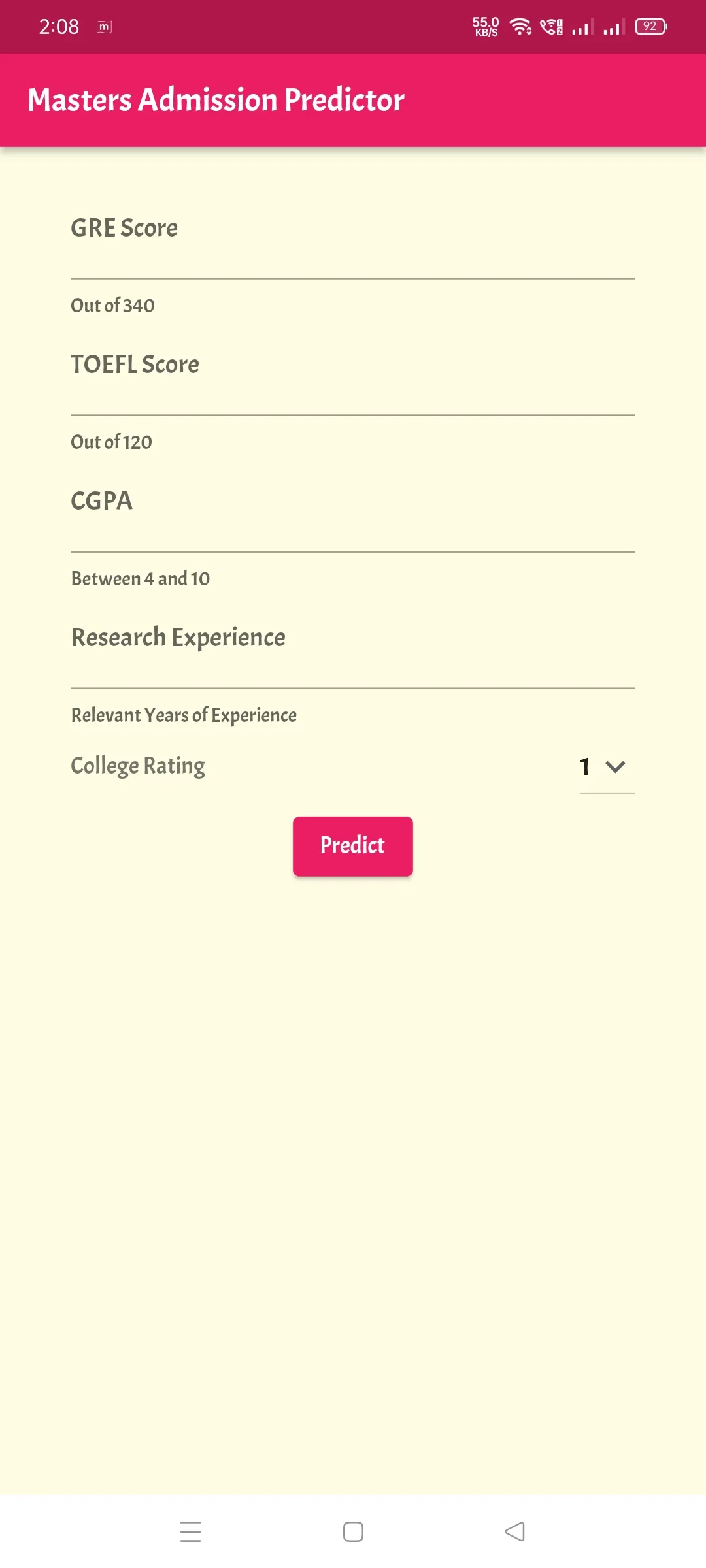 Masters Admission Predictor | Indus Appstore | Screenshot