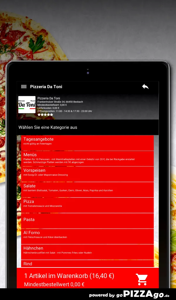 Pizzeria Da Toni Bexbach | Indus Appstore | Screenshot