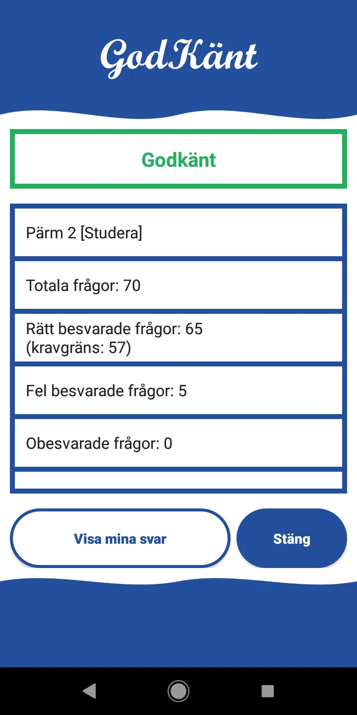 GodKänt teoriprov på svenska | Indus Appstore | Screenshot