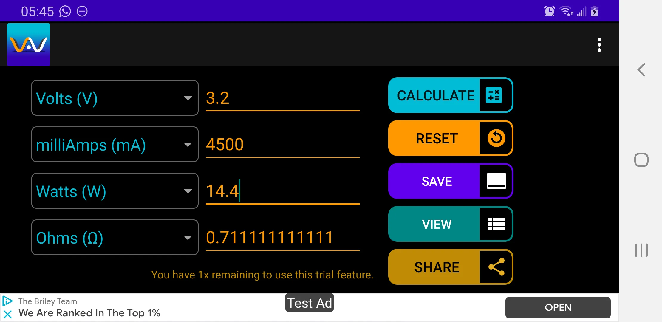 Volt Amp Watt Calculator | Indus Appstore | Screenshot